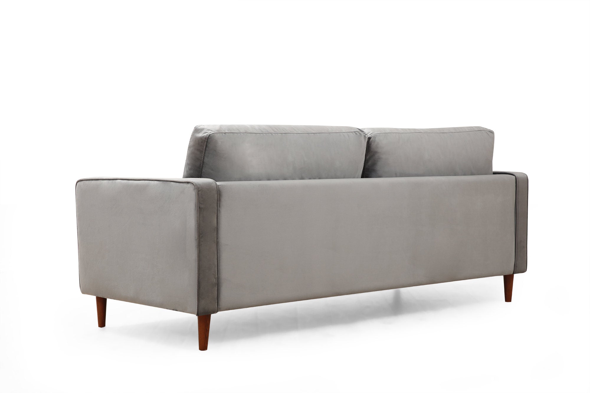 Sofá elegante de 3 lugares, cinza claro, 215 x 90 x 70 cm | Estrutura em madeira de faia, 100% poliéster, pernas em nogueira | Almofadas de espuma confortáveis e 2 travesseiros incluídos