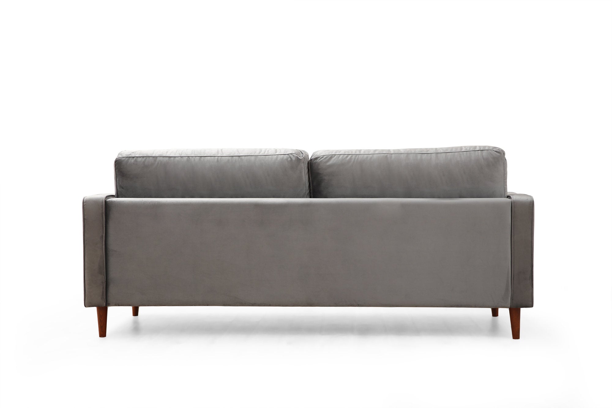 Sofá elegante de 3 lugares, cinza claro, 215 x 90 x 70 cm | Estrutura em madeira de faia, 100% poliéster, pernas em nogueira | Almofadas de espuma confortáveis e 2 travesseiros incluídos