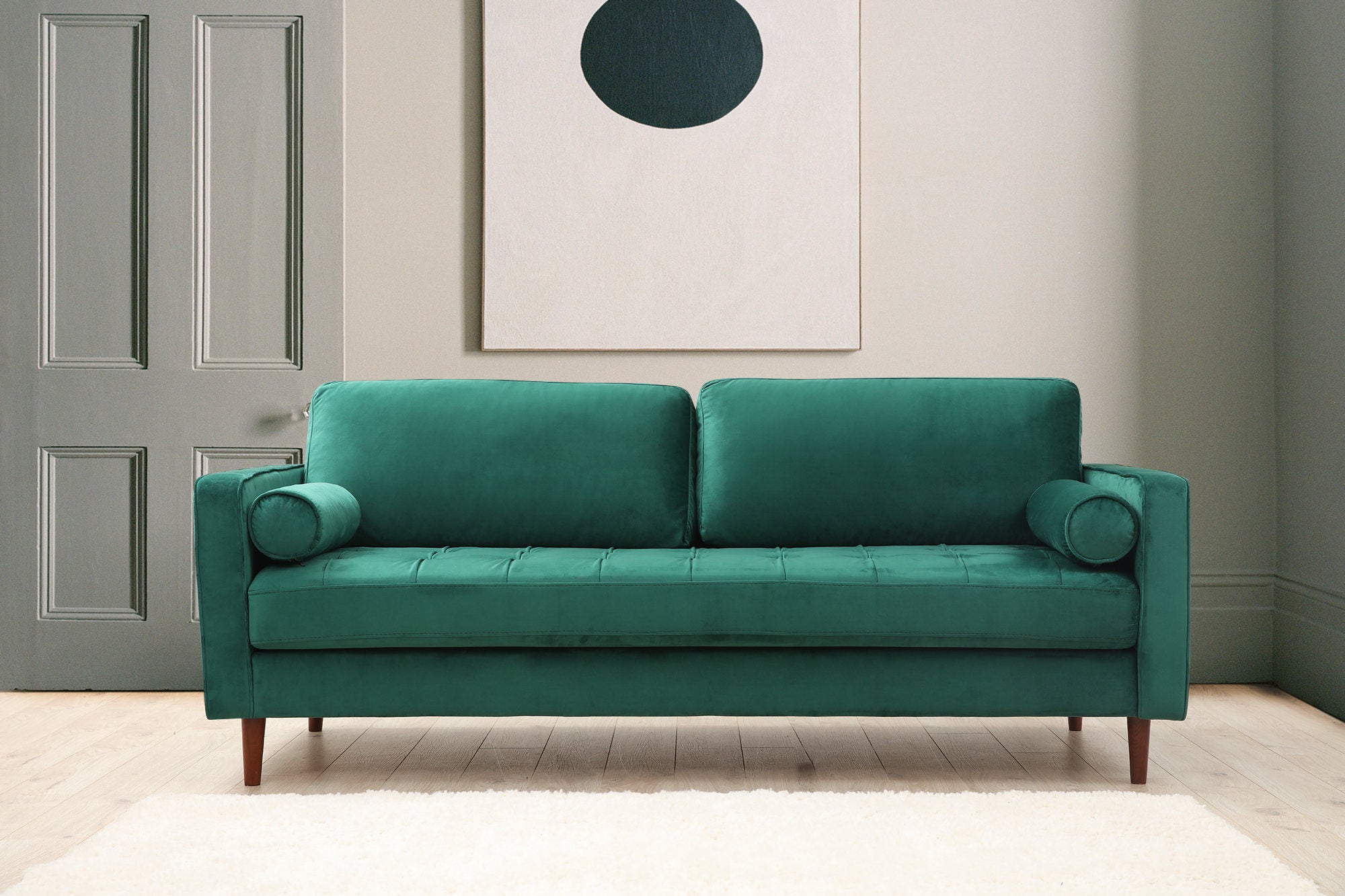 Sofá elegante de 3 lugares, verde menta, 215 x 90 x 70 cm | Estrutura em madeira de faia, 100% poliéster, inclui 2 almofadas | Perfeito para salas de estar modernas