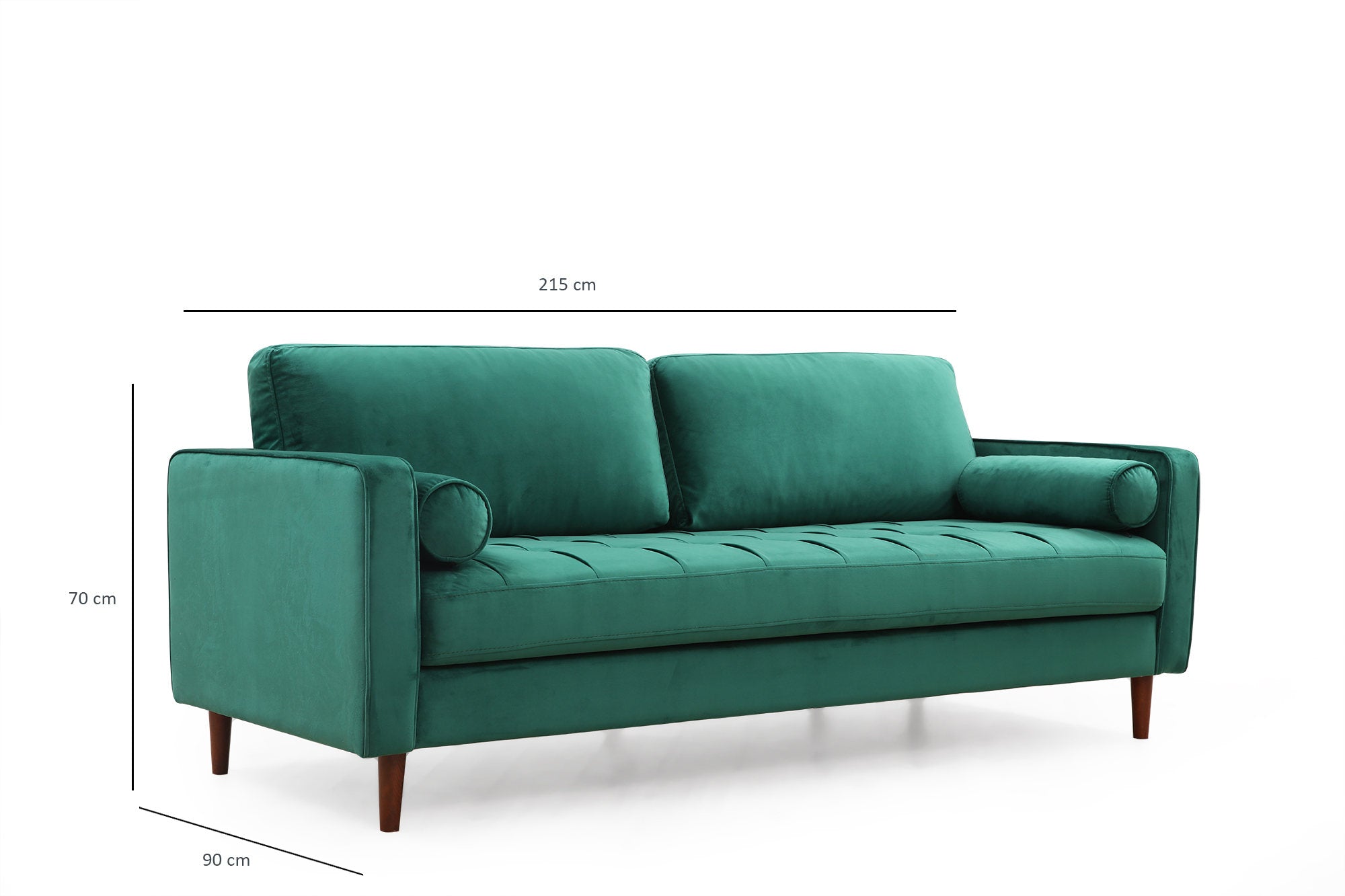 Sofá elegante de 3 lugares, verde menta, 215 x 90 x 70 cm | Estrutura em madeira de faia, 100% poliéster, inclui 2 almofadas | Perfeito para salas de estar modernas