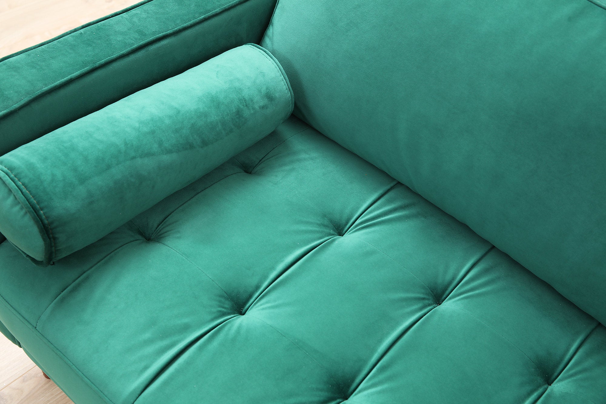 Sofá elegante de 3 lugares, verde menta, 215 x 90 x 70 cm | Estrutura em madeira de faia, 100% poliéster, inclui 2 almofadas | Perfeito para salas de estar modernas