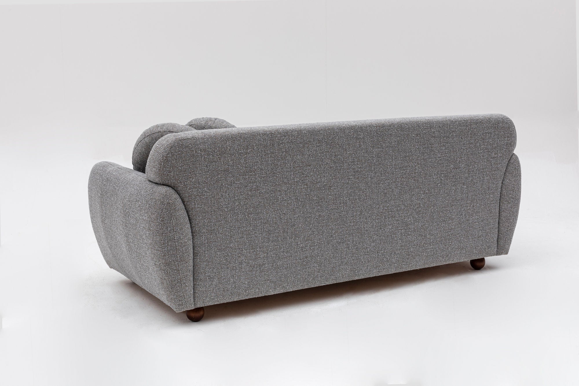 Sofá elegante de 3 lugares, cinza claro, 223 x 83 x 86 cm | Estrutura em madeira de faia, 100% poliéster, pernas em nogueira | Inclui 2 almofadas, perfeito para salas de estar modernas