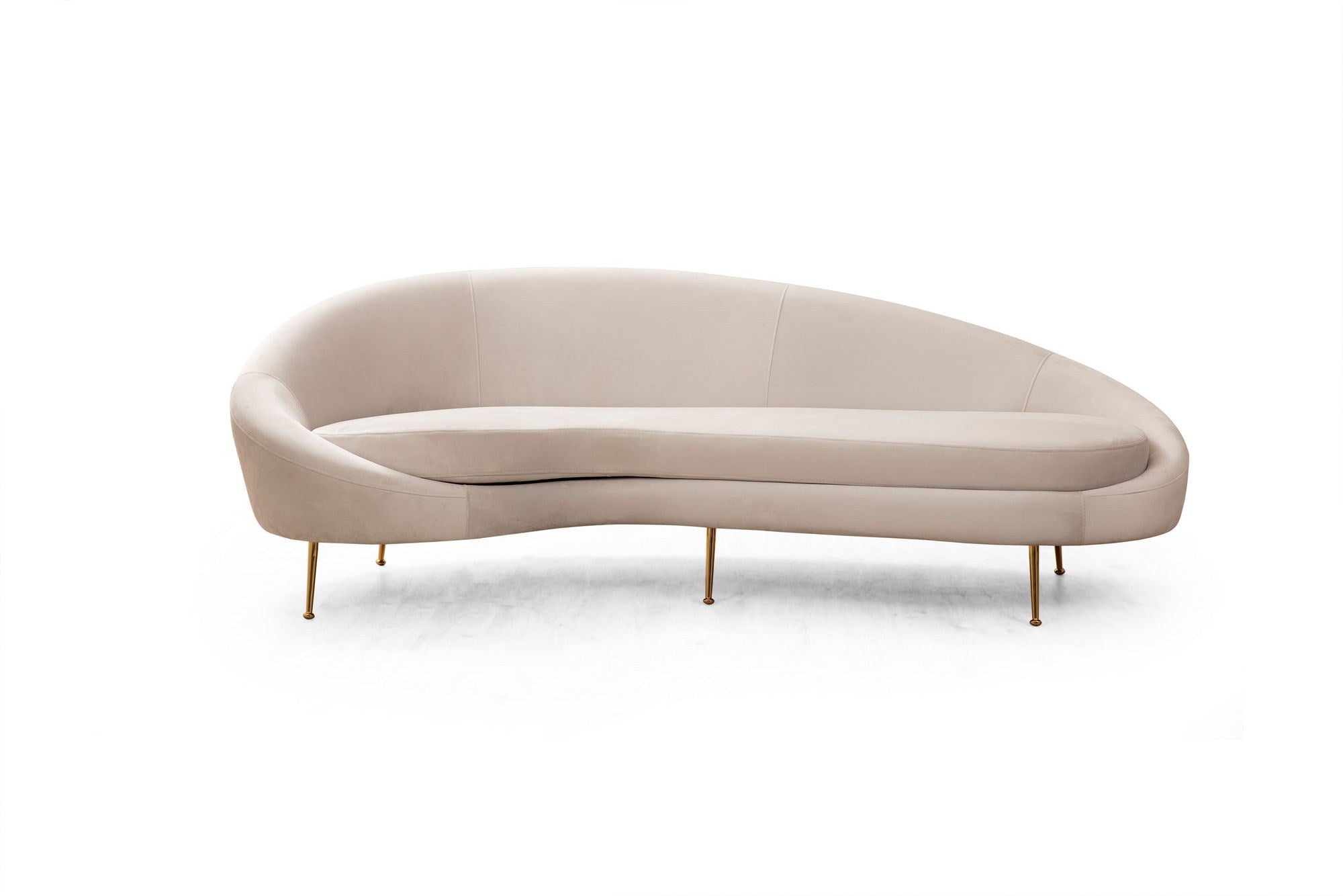 Sofá elegante de 3 lugares, bege, 255 x 120 x 85 cm | Estrutura de madeira de faia, 100% poliéster, pernas de metal dourado | Almofadas macias de espuma e penas, 2 travesseiros incluídos
