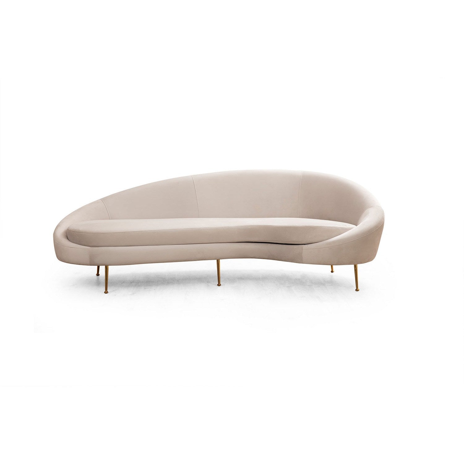 Sofá elegante de 3 lugares, bege, 255 x 120 x 85 cm | Estrutura de madeira de faia, 100% poliéster, pernas de metal dourado | Almofadas macias de espuma e penas, 2 travesseiros incluídos