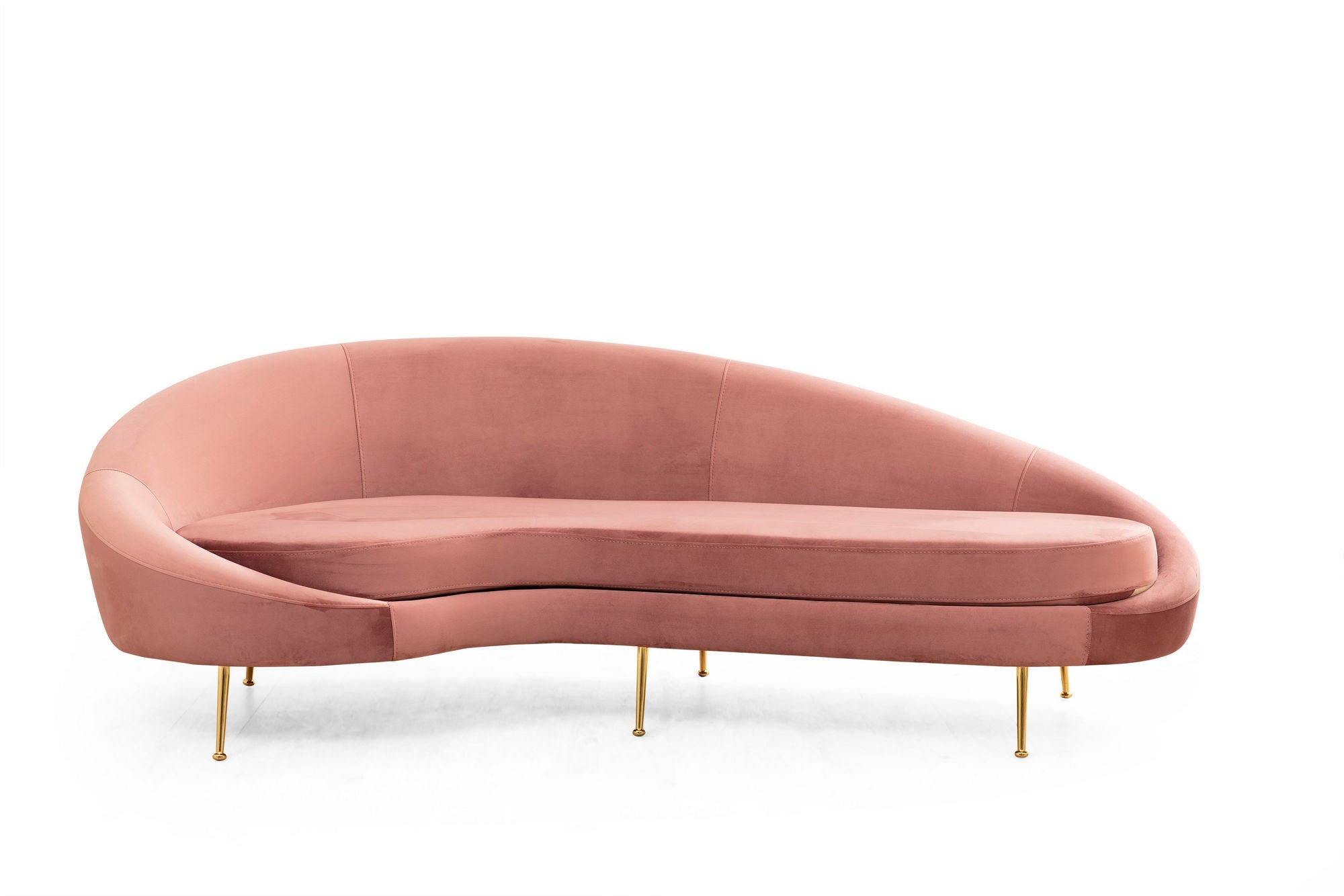 Sofá elegante de 3 lugares em rosa, estrutura de madeira de faia e aglomerado, 255 x 120 x 85 cm | Almofadas de espuma e penas cinza suave, pernas de metal dourado, tecido lavável a seco