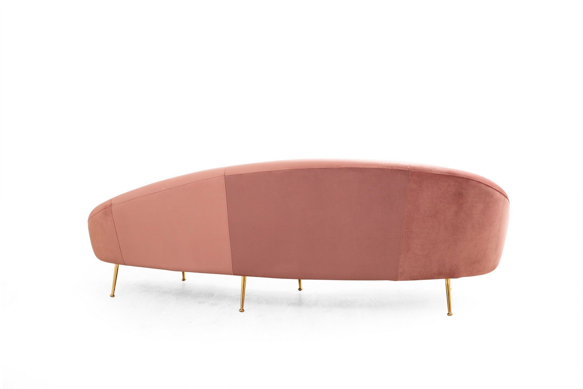 Sofá elegante de 3 lugares em rosa, estrutura de madeira de faia e aglomerado, 255 x 120 x 85 cm | Almofadas de espuma e penas cinza suave, pernas de metal dourado, tecido lavável a seco