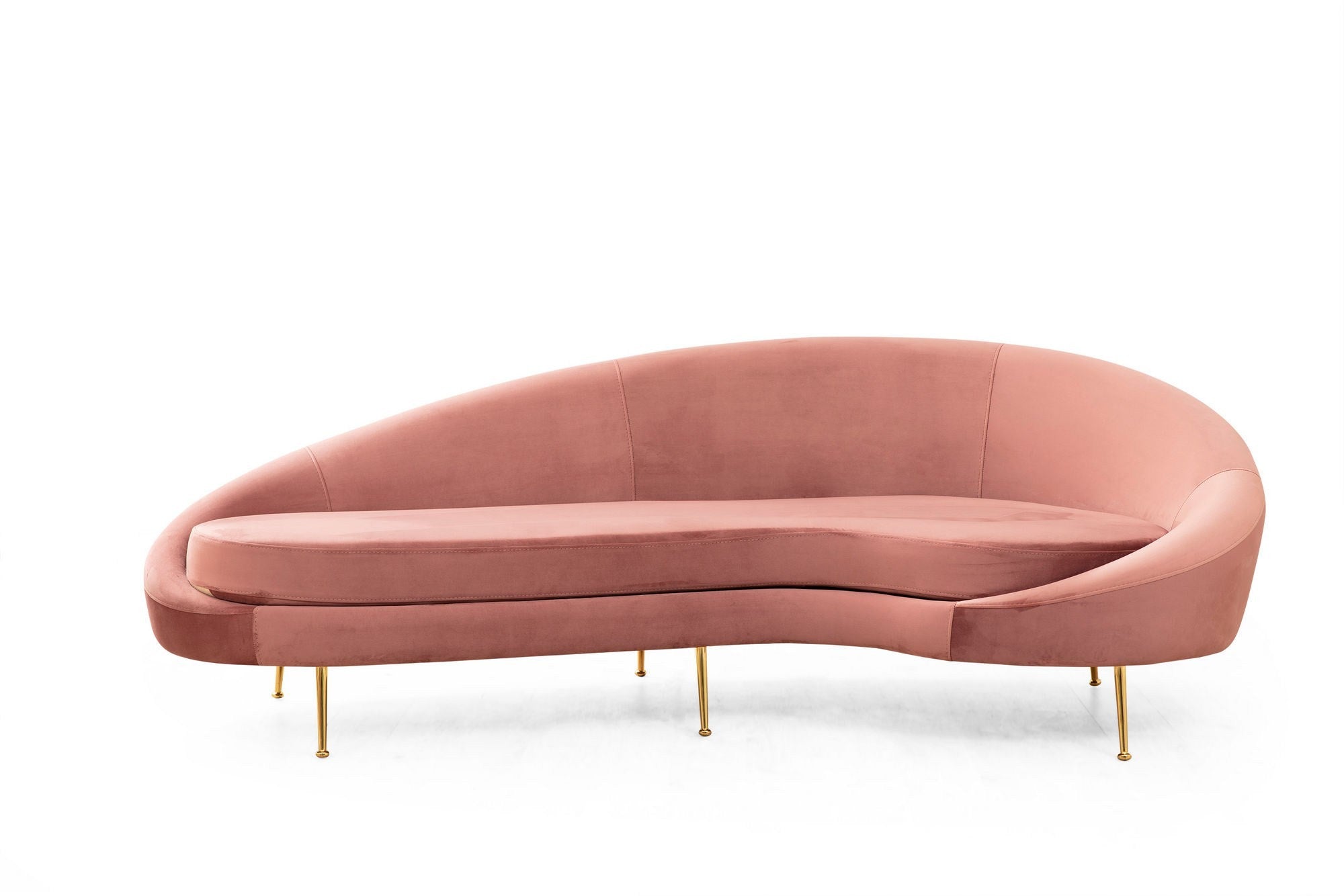Sofá elegante de 3 lugares, rosa, 255 cm | Estrutura em madeira de faia e aglomerado, 100% poliéster, pernas em metal dourado | Almofadas macias de espuma e penas, 2 travesseiros incluídos