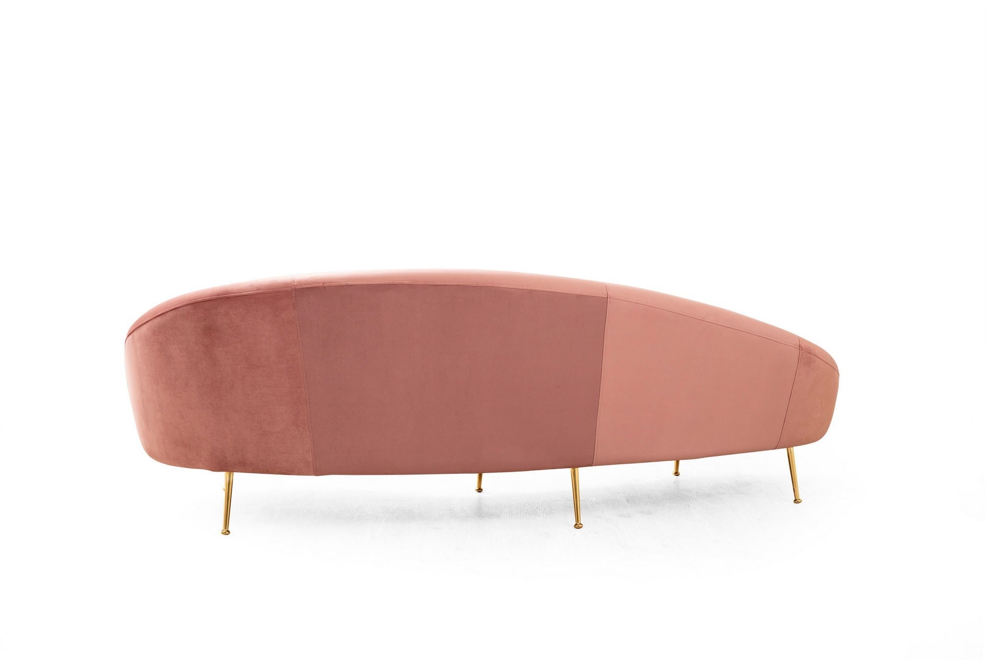 Sofá elegante de 3 lugares, rosa, 255 cm | Estrutura em madeira de faia e aglomerado, 100% poliéster, pernas em metal dourado | Almofadas macias de espuma e penas, 2 travesseiros incluídos