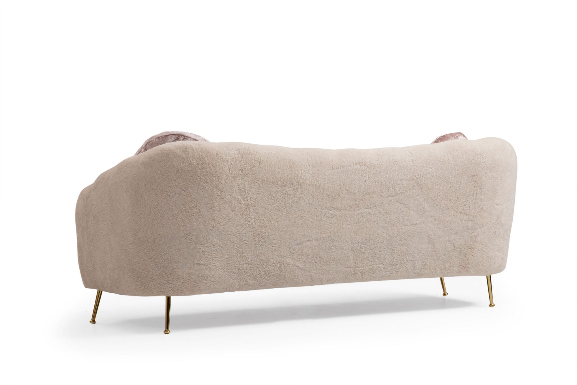 Sofá elegante de 3 lugares, bege, 215 x 90 x 80 cm | Estrutura em madeira de faia, 100% poliéster, pernas em metal dourado | Almofadas macias de espuma e penas, perfeito para decoração glamorosa e escandinava