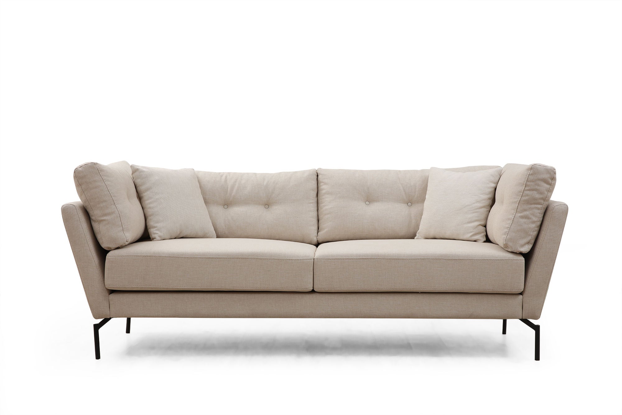 Sofá elegante de 3 lugares, cor creme, 214 x 90 x 84 cm | Estrutura de madeira de faia, tecido de poliéster macio, almofadas portáteis, design industrial moderno