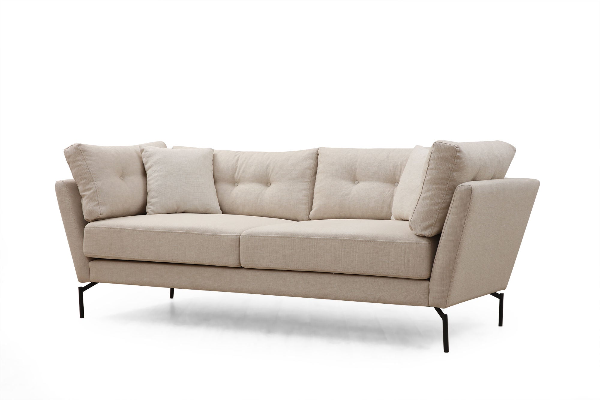Sofá elegante de 3 lugares, cor creme, 214 x 90 x 84 cm | Estrutura de madeira de faia, tecido de poliéster macio, almofadas portáteis, design industrial moderno
