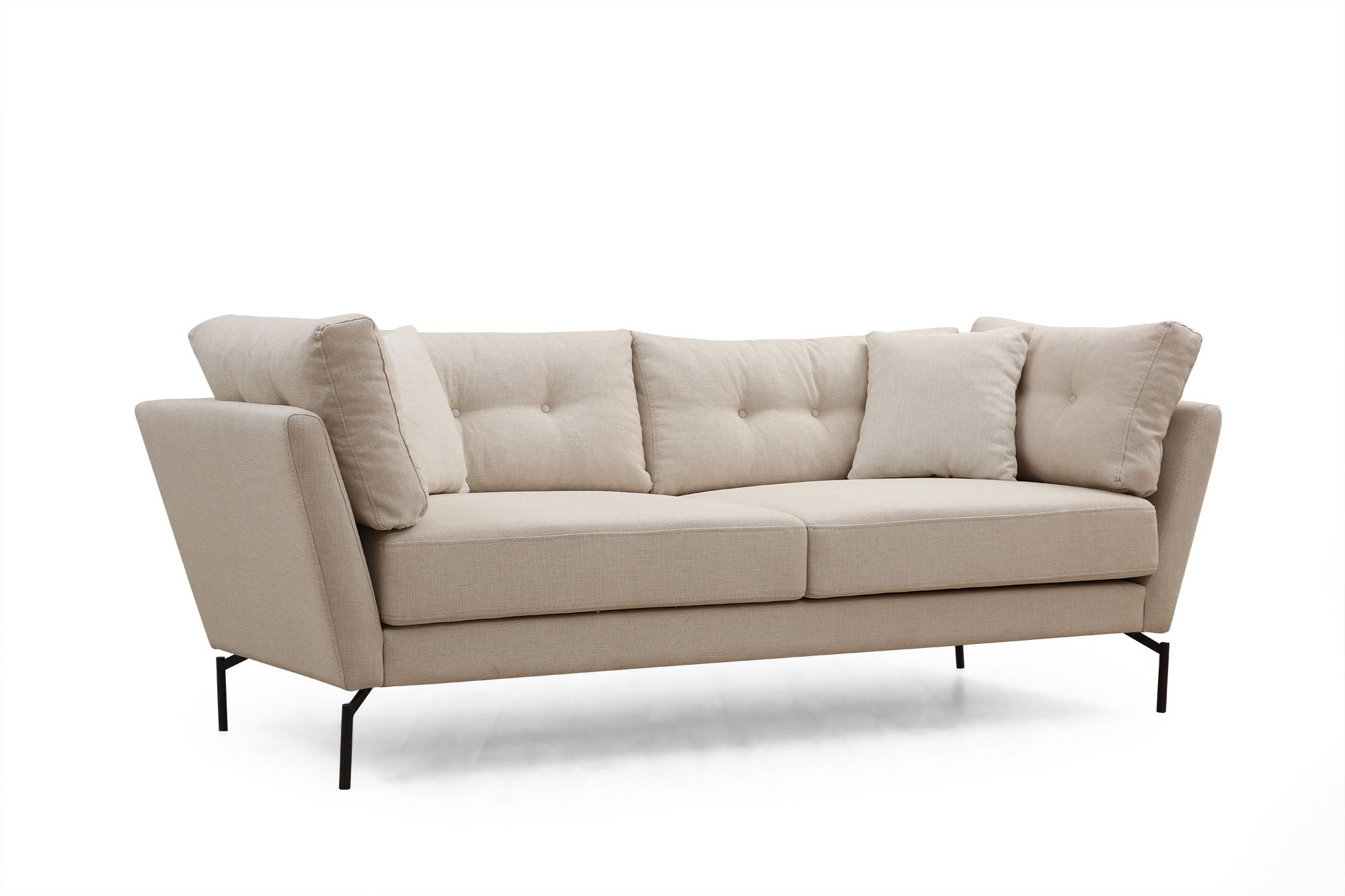 Sofá elegante de 3 lugares, cor creme, 214 x 90 x 84 cm | Estrutura de madeira de faia, tecido de poliéster macio, almofadas portáteis, design industrial moderno