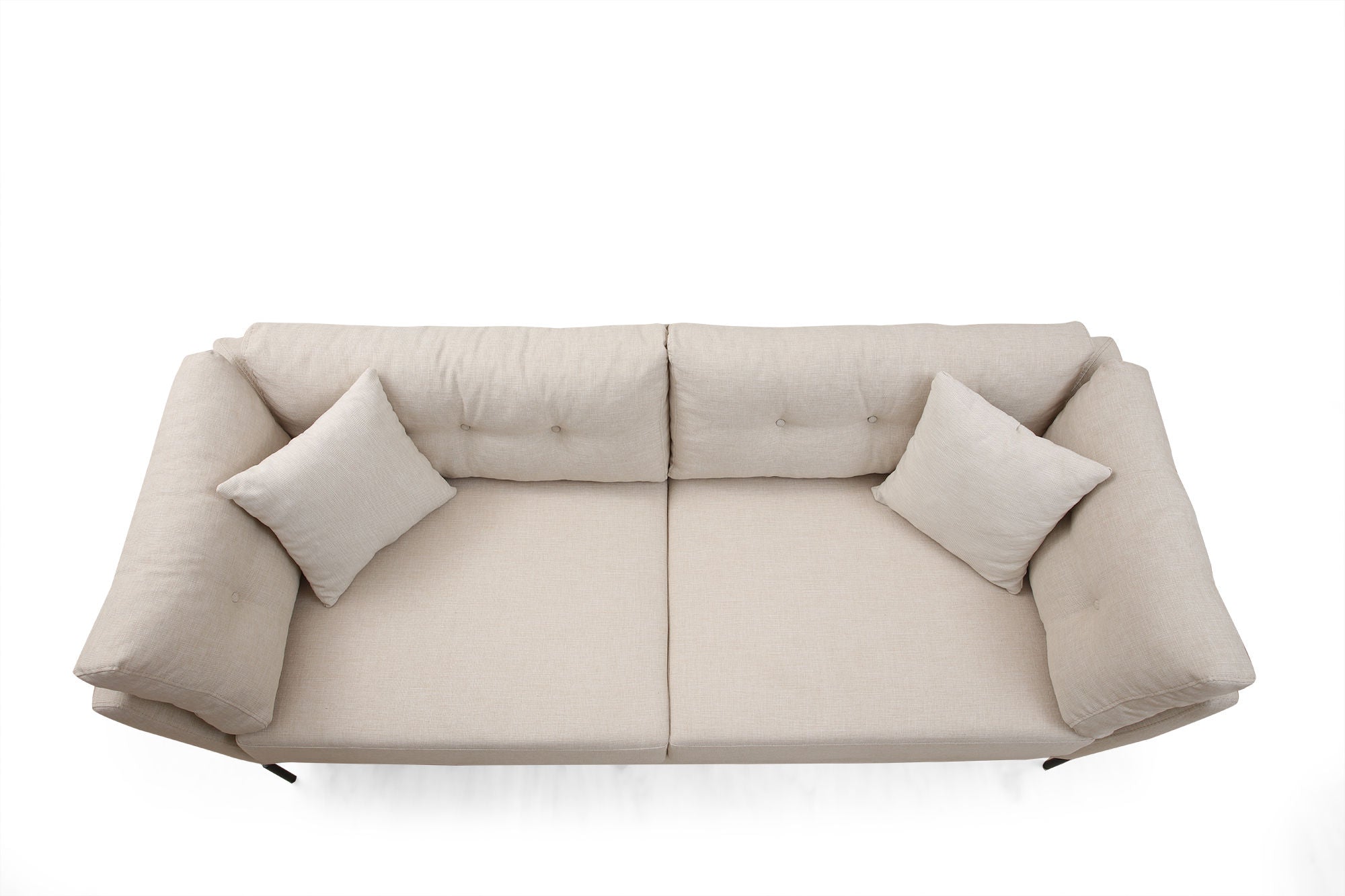 Sofá elegante de 3 lugares, cor creme, 214 x 90 x 84 cm | Estrutura de madeira de faia, tecido de poliéster macio, almofadas portáteis, design industrial moderno