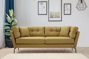 Sofá elegante de 3 lugares, amarelo-esverdeado, 214 x 90 x 84 cm | Estrutura de madeira de faia, 100% poliéster, espuma macia, pernas de metal | Perfeito para salas de estar e hotéis modernos