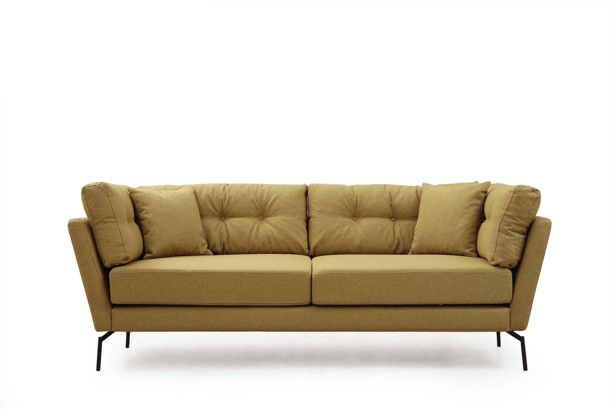 Sofá elegante de 3 lugares, amarelo-esverdeado, 214 x 90 x 84 cm | Estrutura de madeira de faia, 100% poliéster, espuma macia, pernas de metal | Perfeito para salas de estar e hotéis modernos