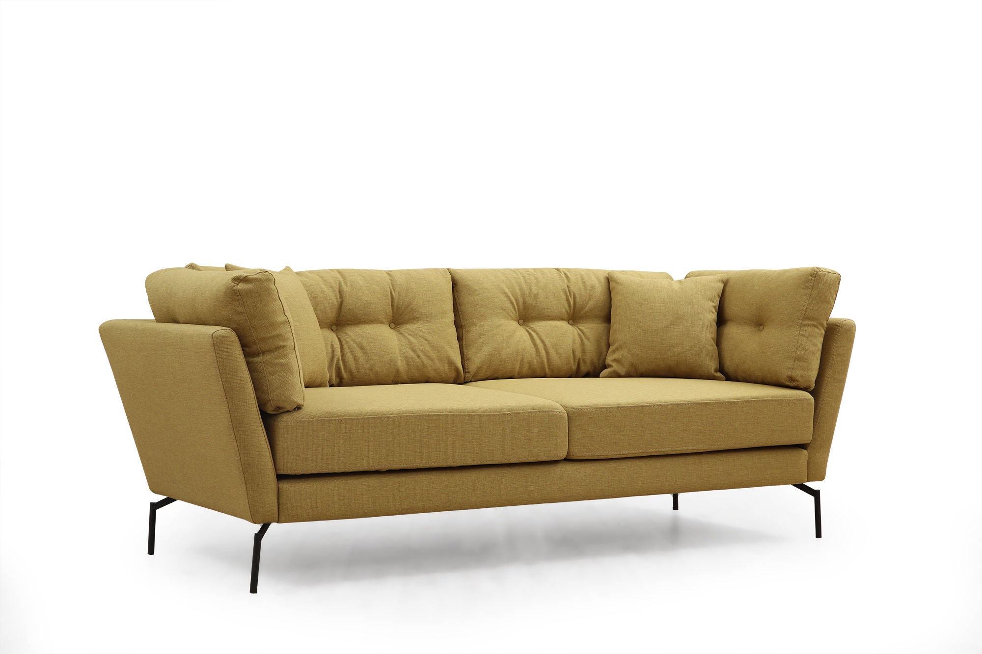 Sofá elegante de 3 lugares, amarelo-esverdeado, 214 x 90 x 84 cm | Estrutura de madeira de faia, 100% poliéster, espuma macia, pernas de metal | Perfeito para salas de estar e hotéis modernos