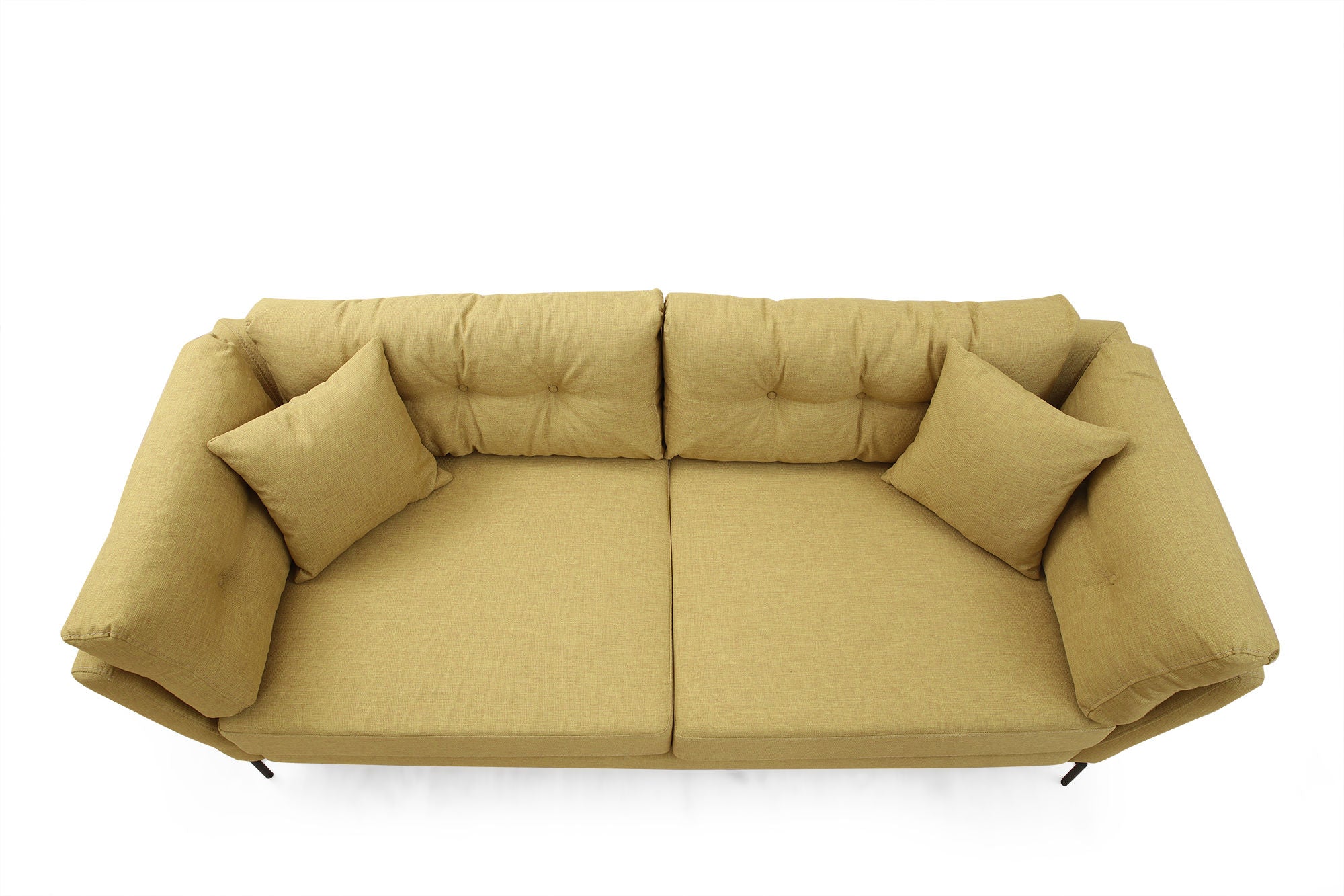 Sofá elegante de 3 lugares, amarelo-esverdeado, 214 x 90 x 84 cm | Estrutura de madeira de faia, 100% poliéster, espuma macia, pernas de metal | Perfeito para salas de estar e hotéis modernos