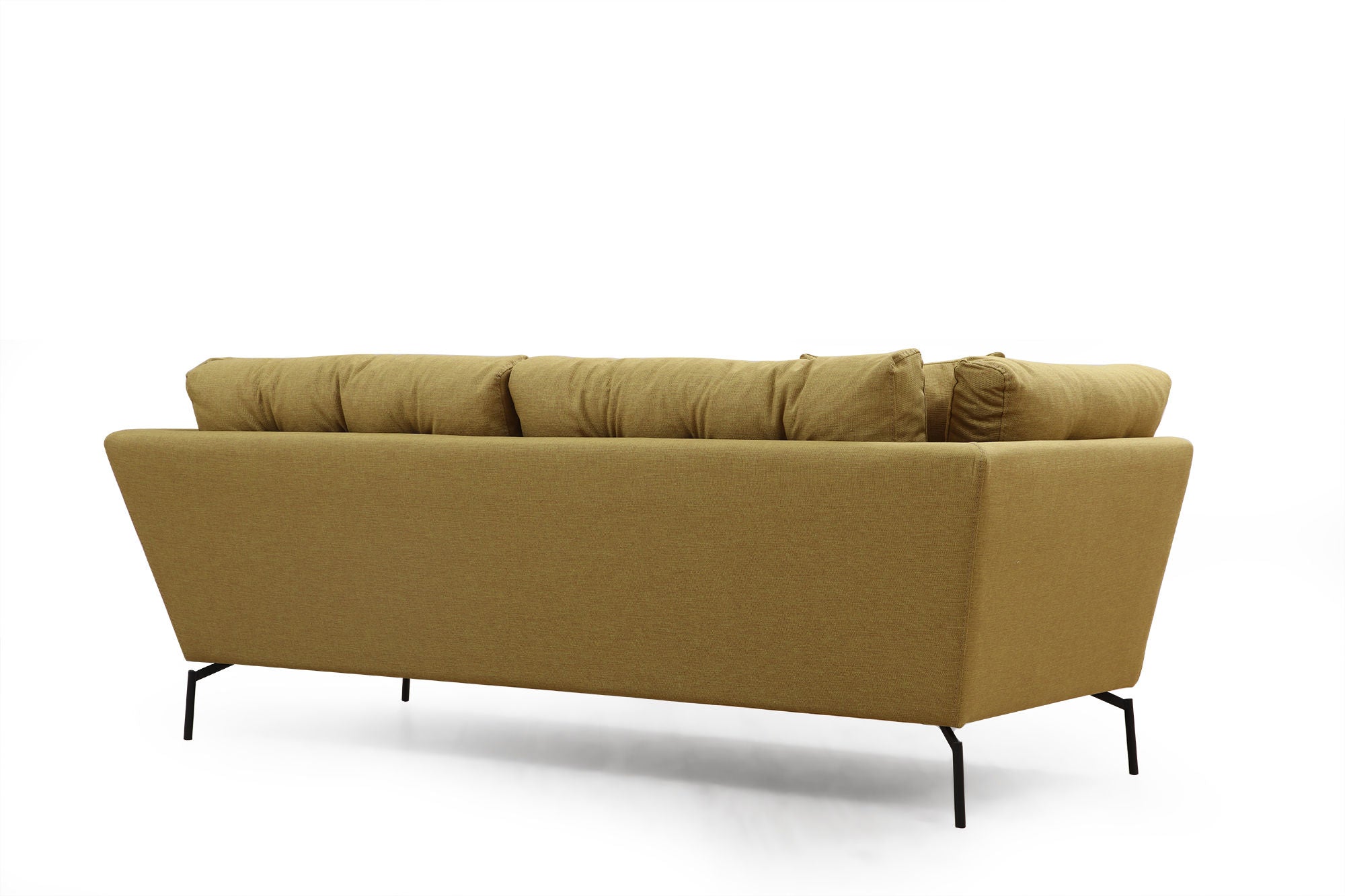 Sofá elegante de 3 lugares, amarelo-esverdeado, 214 x 90 x 84 cm | Estrutura de madeira de faia, 100% poliéster, espuma macia, pernas de metal | Perfeito para salas de estar e hotéis modernos