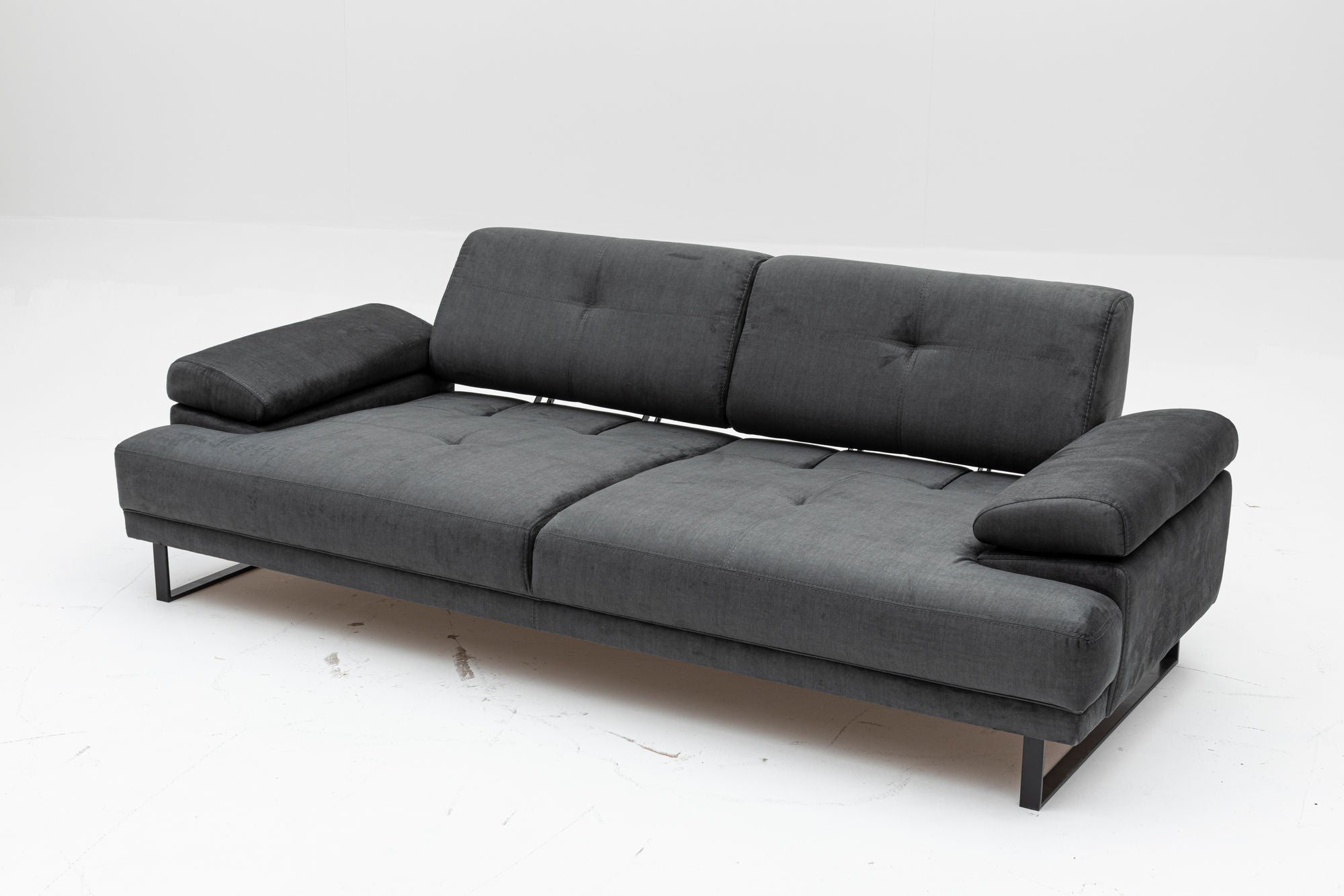 Sofá-cama elegante de 3 lugares, antracite, 239 x 99 x 83 cm | Estrutura em madeira de faia e aglomerado, 100% poliéster, encosto ajustável, design industrial moderno