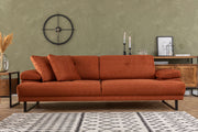 Sofá-cama elegante de 3 lugares, laranja, 239 cm | Estrutura em madeira de faia e aglomerado, encosto ajustável, espuma macia, pernas de metal preto fosco | Perfeito para espaços modernos