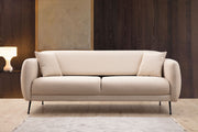 Sofá-cama de 3 lugares, bege, 214 x 98 x 85 cm | Estrutura em madeira de faia, 100% poliéster, encosto móvel, 2 almofadas incluídas | Elegante e funcional para uma vida moderna