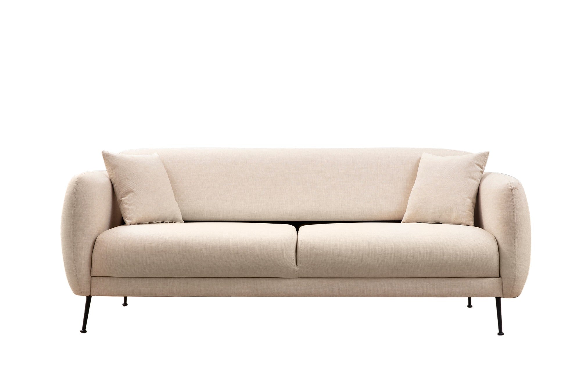 Sofá-cama de 3 lugares, bege, 214 x 98 x 85 cm | Estrutura em madeira de faia, 100% poliéster, encosto móvel, 2 almofadas incluídas | Elegante e funcional para uma vida moderna