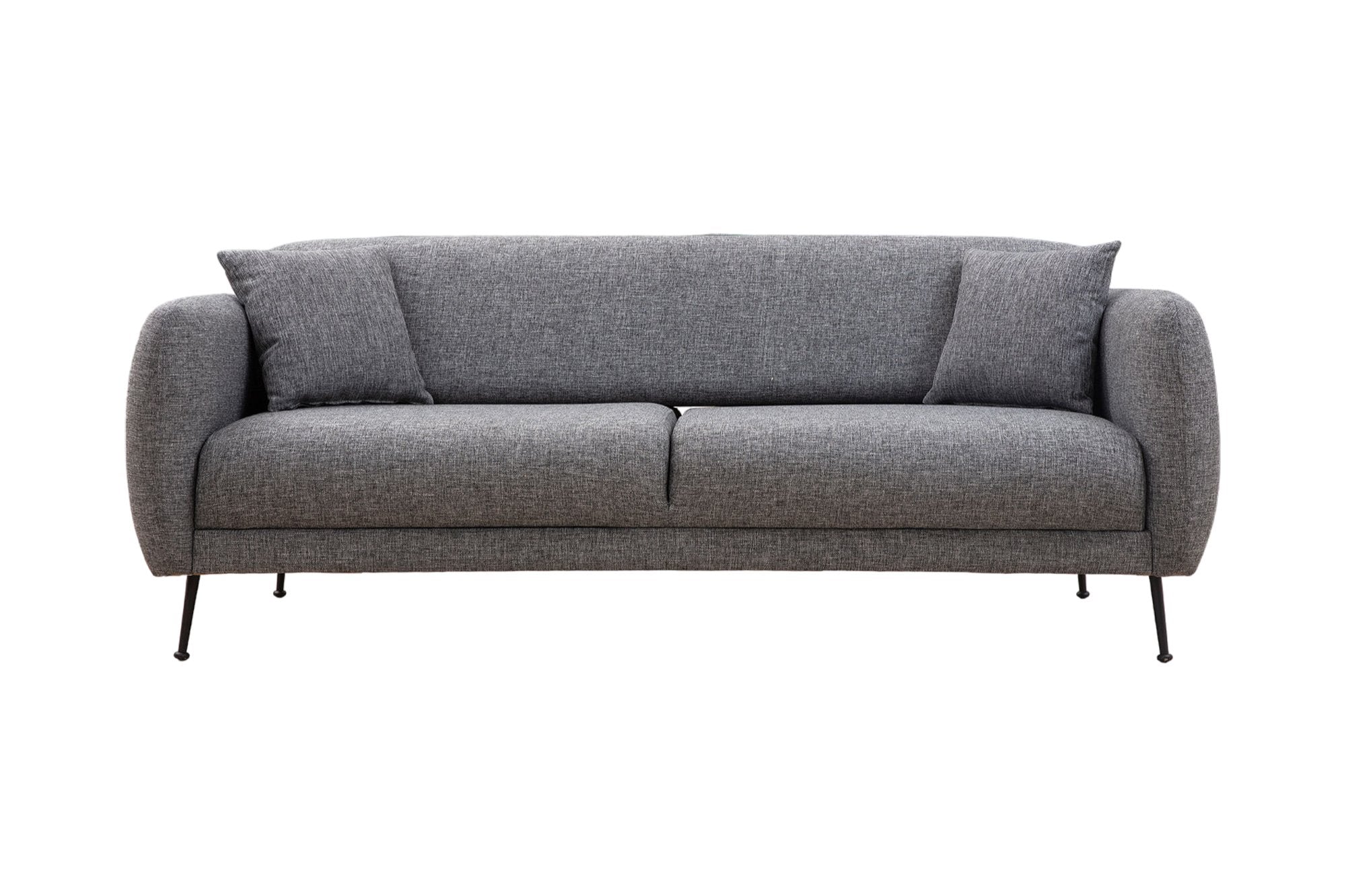 Sofá-cama elegante de 3 lugares, poliéster cinza, 214 x 98 x 85 cm | Estrutura de madeira de faia, encosto móvel, 2 almofadas incluídas | Design industrial moderno