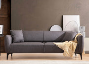 Sofá elegante de 3 lugares, cinza escuro, 220 cm | Estrutura em madeira de faia e aglomerado, 100% poliéster, encosto giratório, inclui 2 almofadas | Design industrial moderno