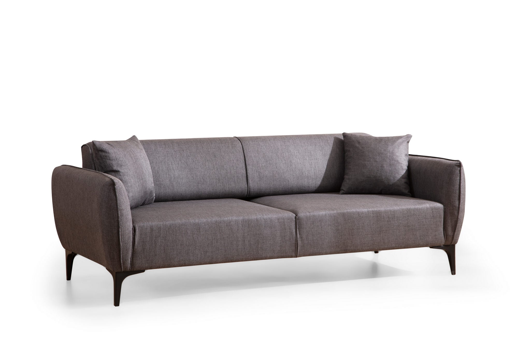 Sofá elegante de 3 lugares, cinza escuro, 220 cm | Estrutura em madeira de faia e aglomerado, 100% poliéster, encosto giratório, inclui 2 almofadas | Design industrial moderno