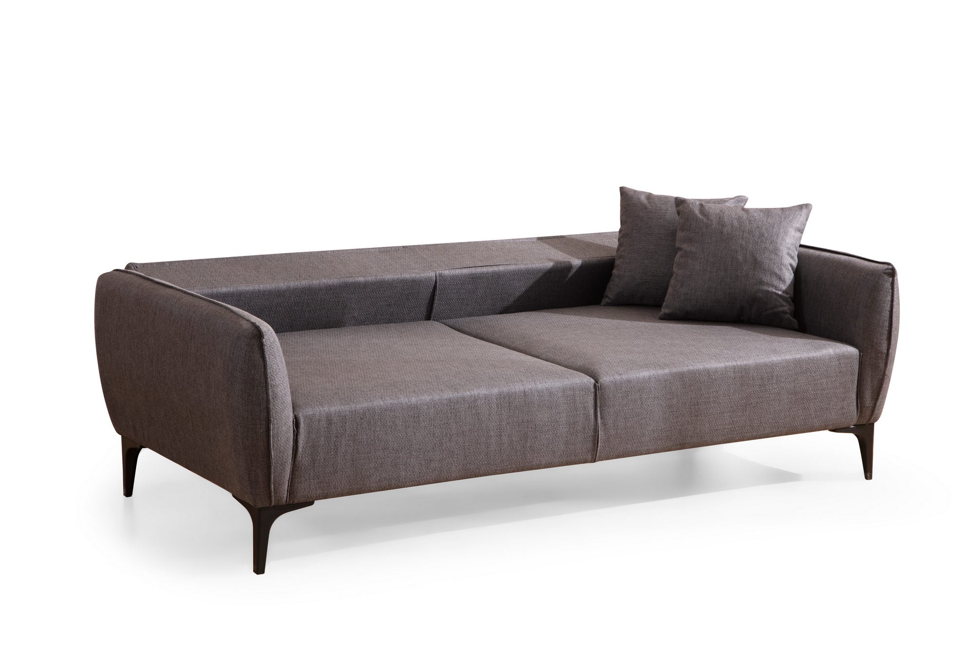 Sofá elegante de 3 lugares, cinza escuro, 220 cm | Estrutura em madeira de faia e aglomerado, 100% poliéster, encosto giratório, inclui 2 almofadas | Design industrial moderno