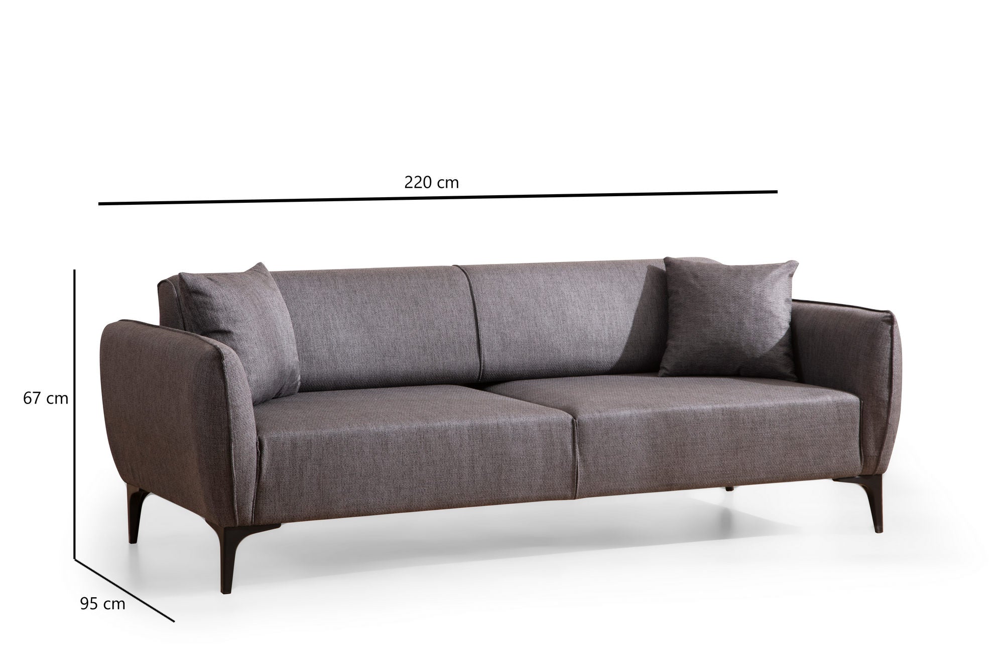 Sofá elegante de 3 lugares, cinza escuro, 220 cm | Estrutura em madeira de faia e aglomerado, 100% poliéster, encosto giratório, inclui 2 almofadas | Design industrial moderno