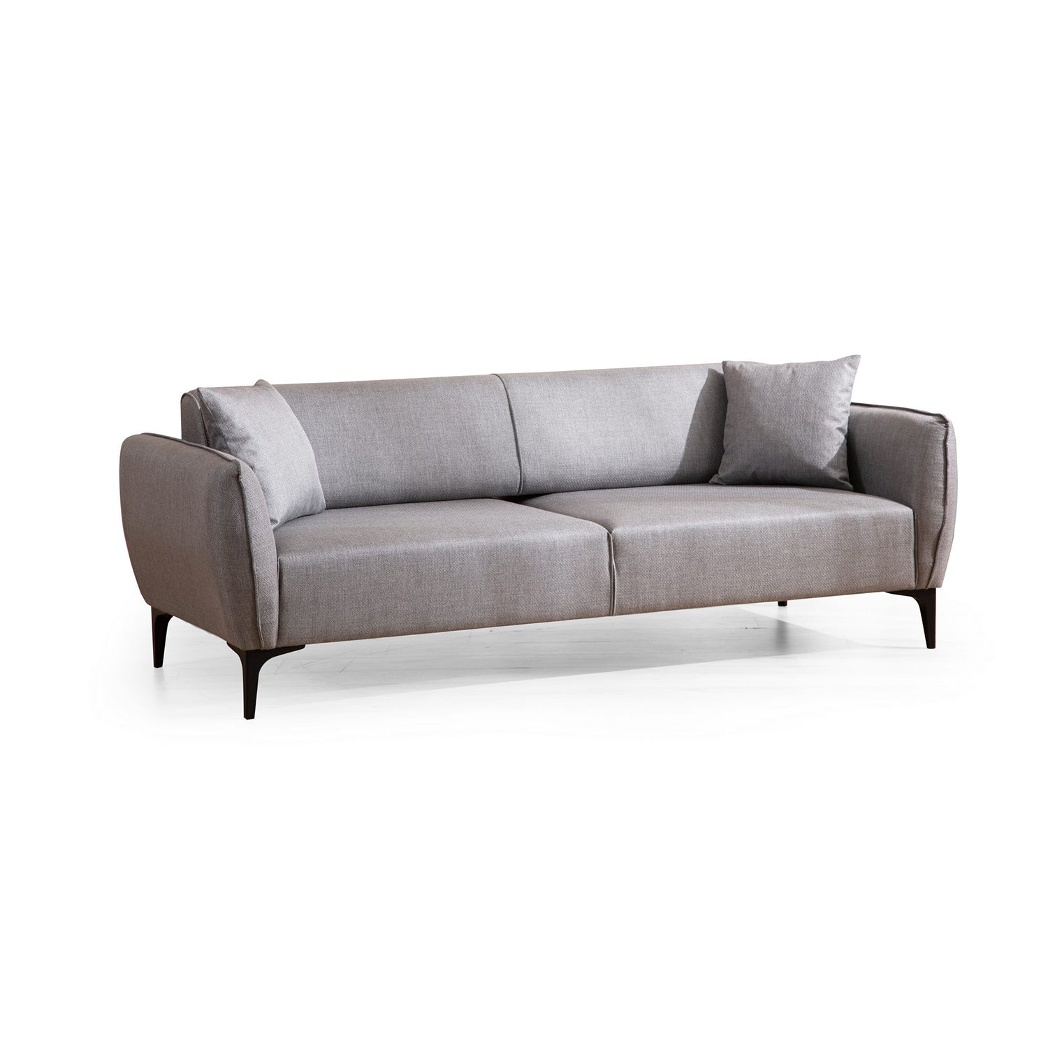 Sofá elegante de 3 lugares, cinza, 220 cm | Estrutura em madeira de faia e aglomerado, tecido 100% poliéster | Encosto giratório, 2 almofadas incluídas, design industrial moderno