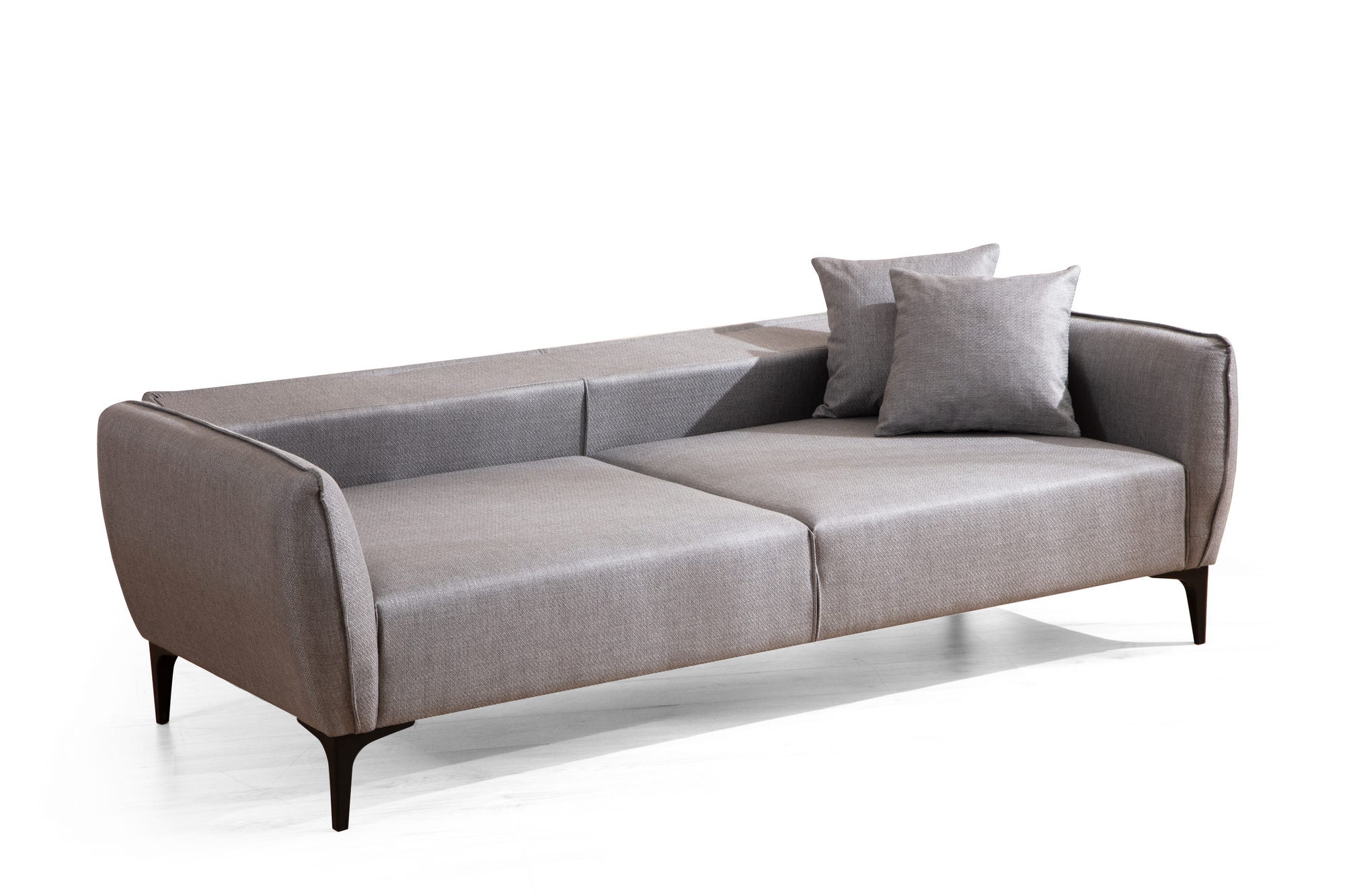 Sofá elegante de 3 lugares, cinza, 220 cm | Estrutura em madeira de faia e aglomerado, tecido 100% poliéster | Encosto giratório, 2 almofadas incluídas, design industrial moderno