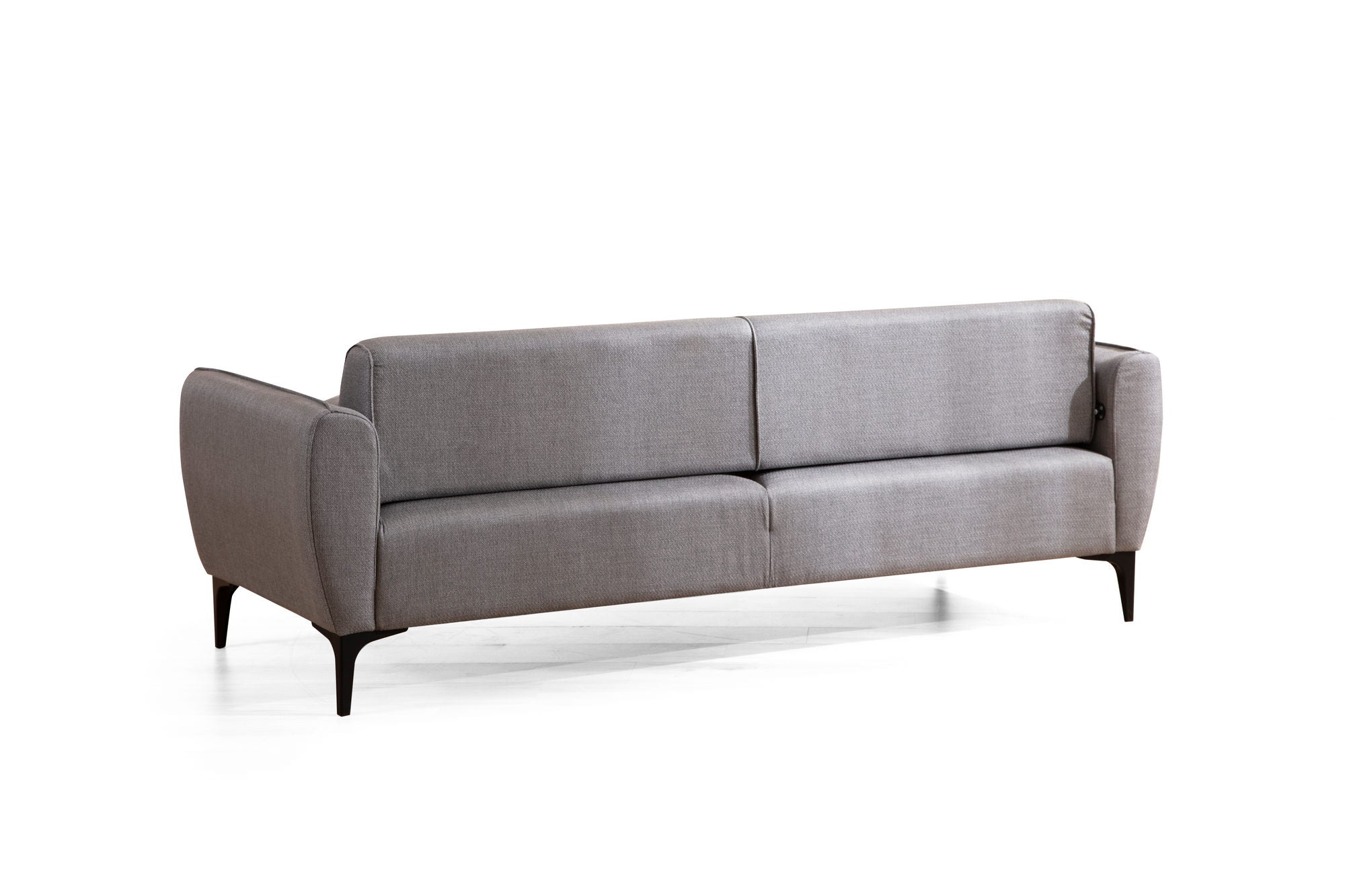 Sofá elegante de 3 lugares, cinza, 220 cm | Estrutura em madeira de faia e aglomerado, tecido 100% poliéster | Encosto giratório, 2 almofadas incluídas, design industrial moderno