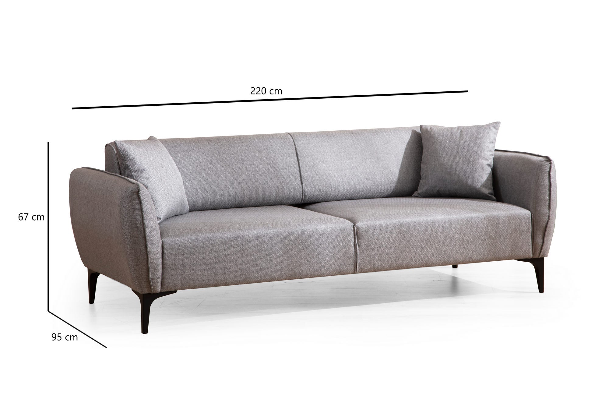 Sofá elegante de 3 lugares, cinza, 220 cm | Estrutura em madeira de faia e aglomerado, tecido 100% poliéster | Encosto giratório, 2 almofadas incluídas, design industrial moderno
