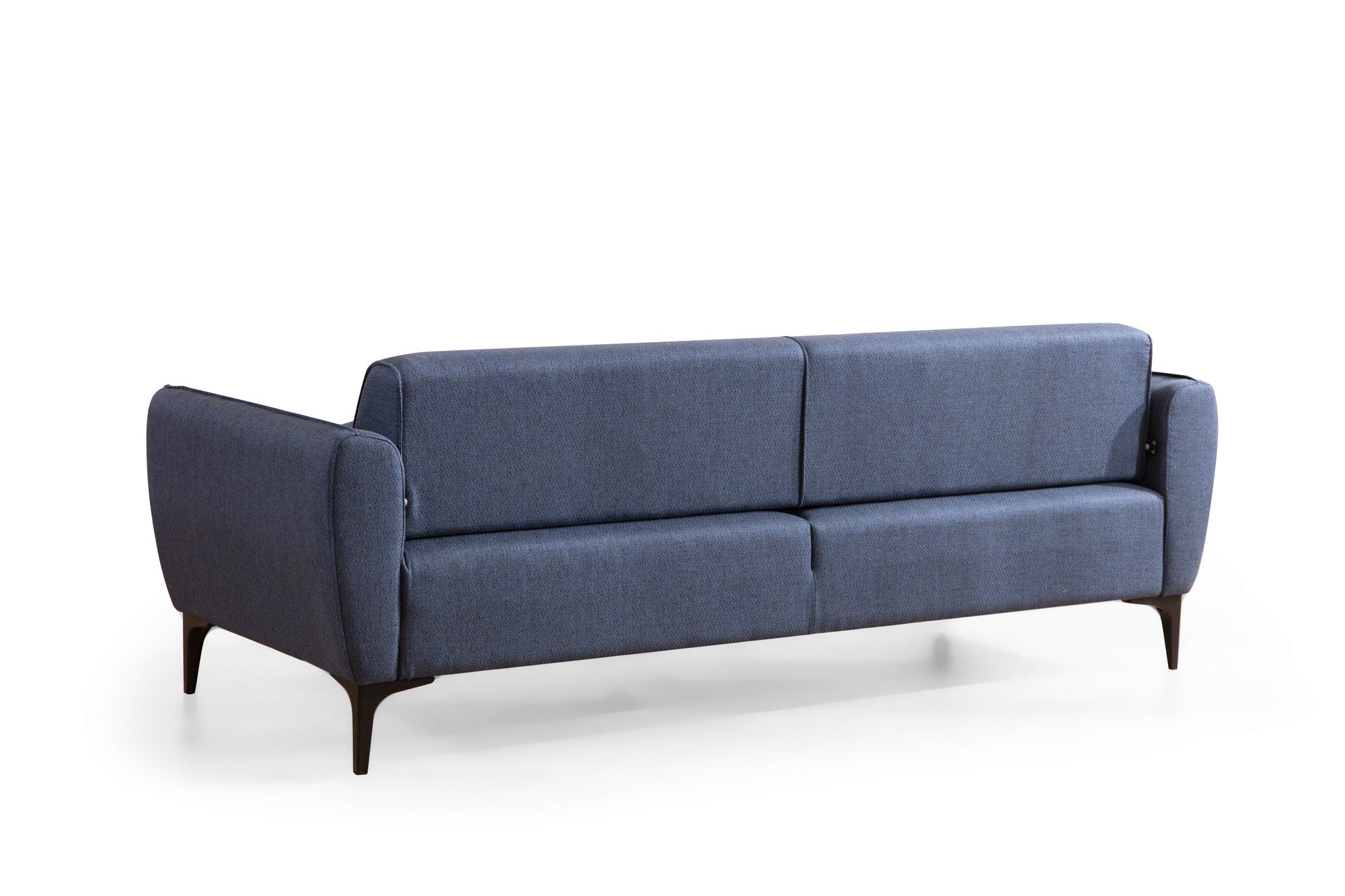 Sofá elegante de 3 lugares, azul, 220 cm | Estrutura em madeira de faia e aglomerado, 100% poliéster, encosto giratório, inclui 2 almofadas | Perfeito para espaços modernos