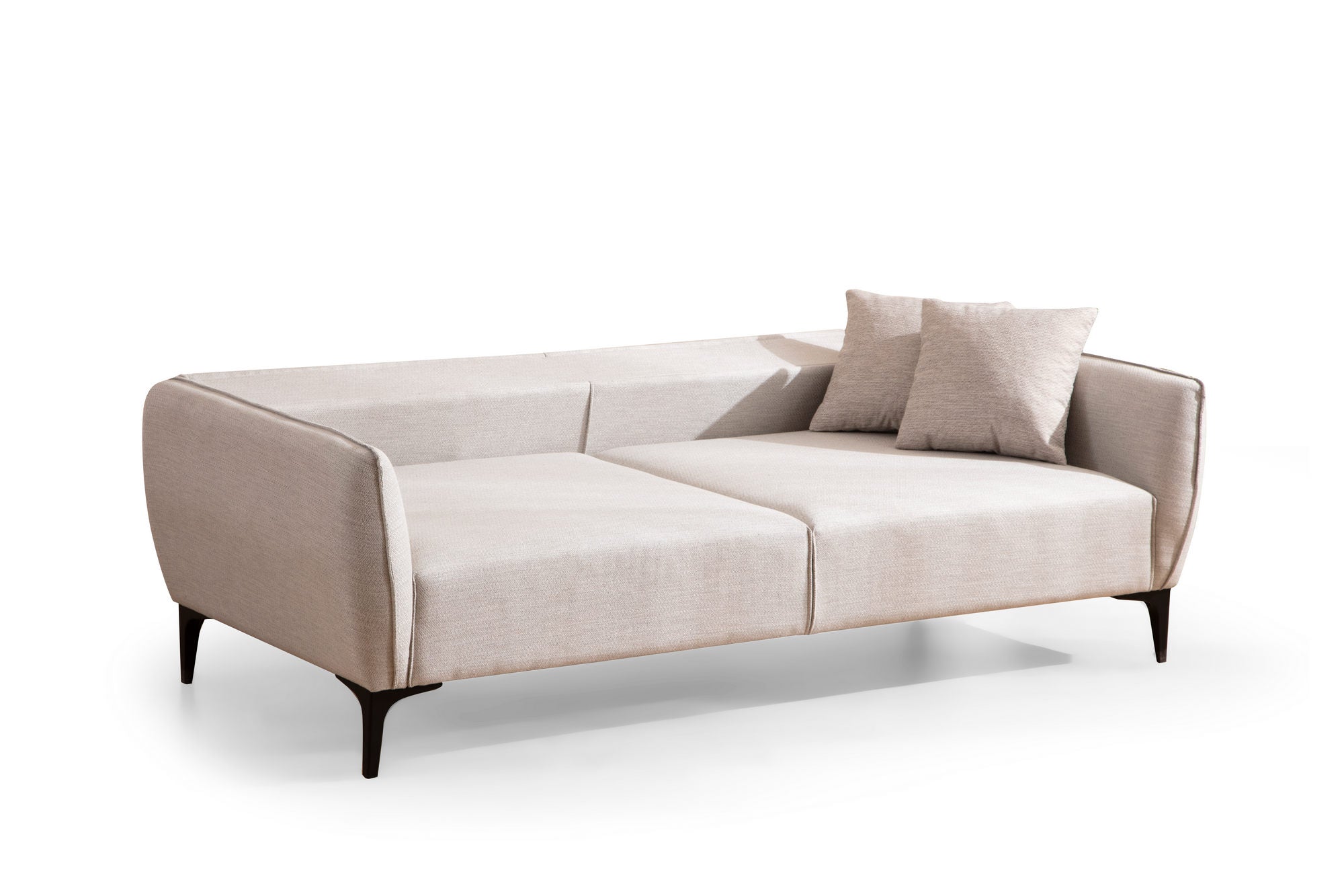 Sofá elegante de 3 lugares, branco-sujo, 220 cm | Estrutura em madeira de faia e aglomerado, 100% poliéster, encosto giratório, inclui 2 almofadas | Design escandinavo moderno