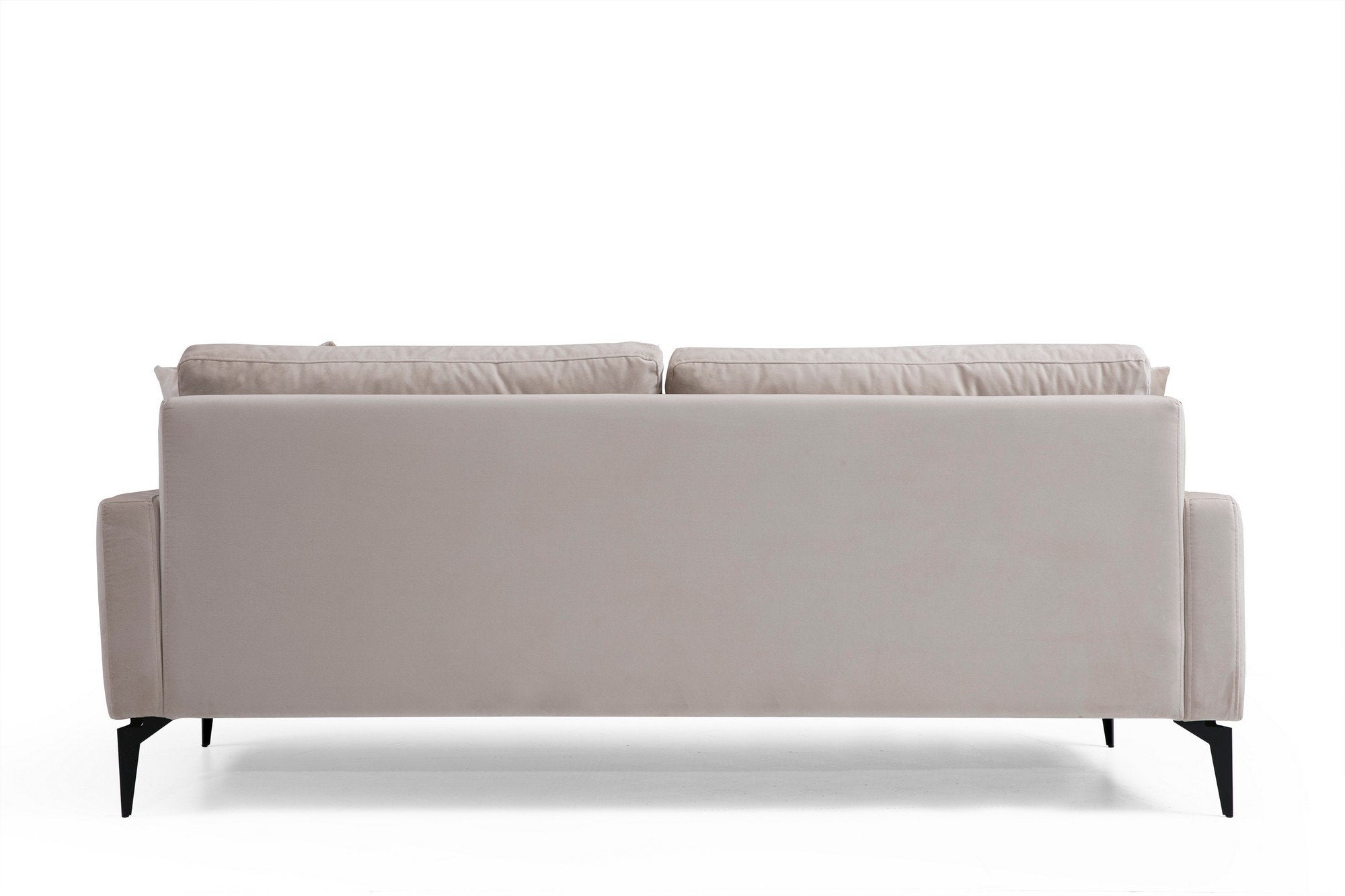 Sofá elegante de 2 lugares, bege, 175 x 90 x 88 cm | Estrutura em madeira de faia e aglomerado, espuma cinza macia, tecido lavável a seco, pernas de metal preto fosco | Perfeito para espaços modernos