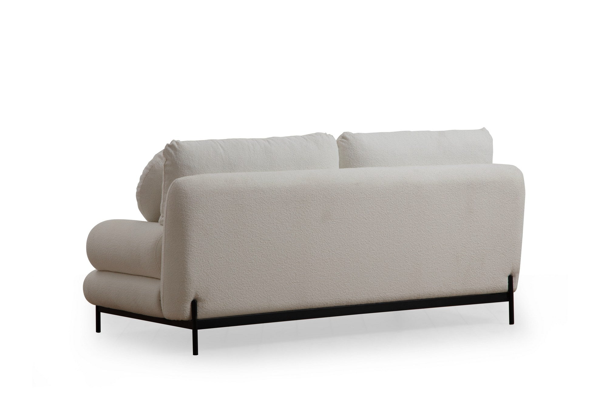 Sofá elegante de 2 lugares, branco, 188 x 85 x 92 cm | Estrutura em madeira de faia e aglomerado, tecido 100% poliéster | Encosto em espuma cinza macia e silicone, inclui 2 almofadas