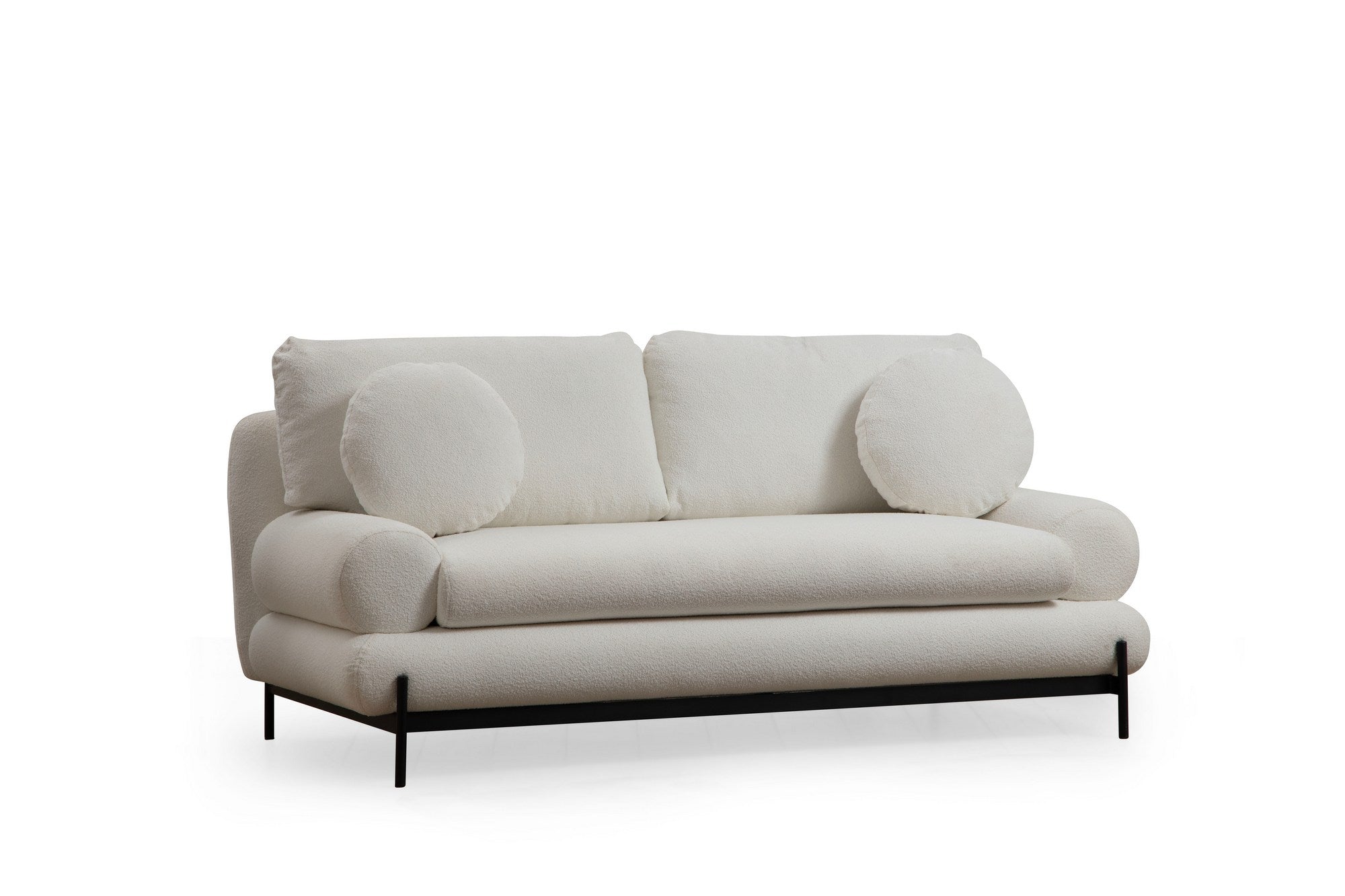 Sofá elegante de 2 lugares, branco, 188 x 85 x 92 cm | Estrutura em madeira de faia e aglomerado, tecido 100% poliéster | Encosto em espuma cinza macia e silicone, inclui 2 almofadas