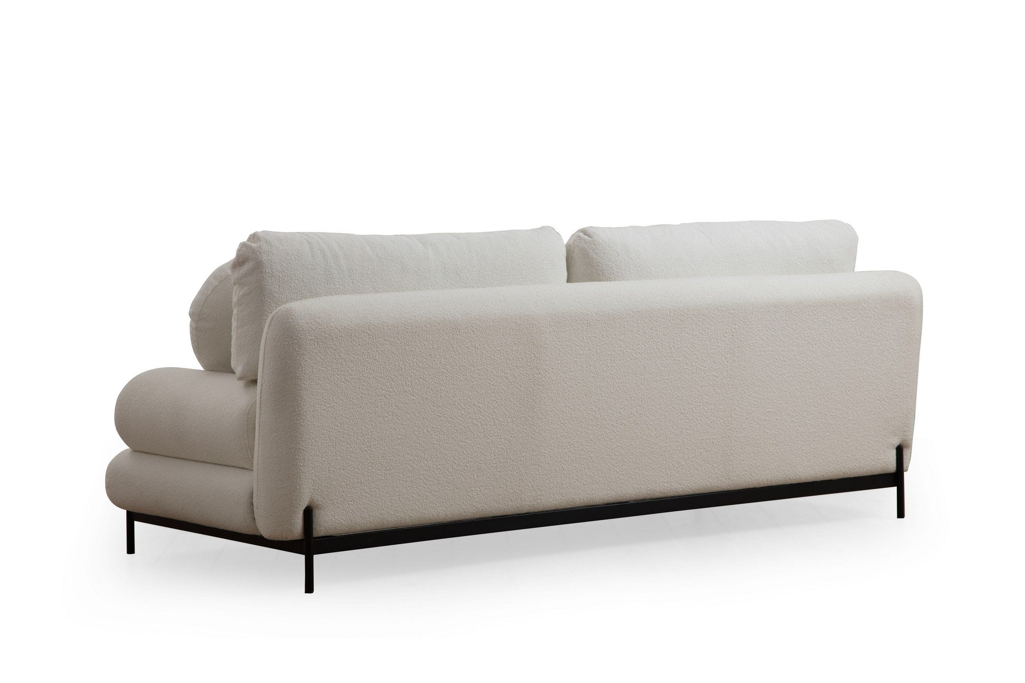 Sofá elegante de 3 lugares, branco, 230 cm | Estrutura em madeira de faia e aglomerado, tecido 100% poliéster | Encosto em espuma cinza macia e silicone, inclui 2 almofadas