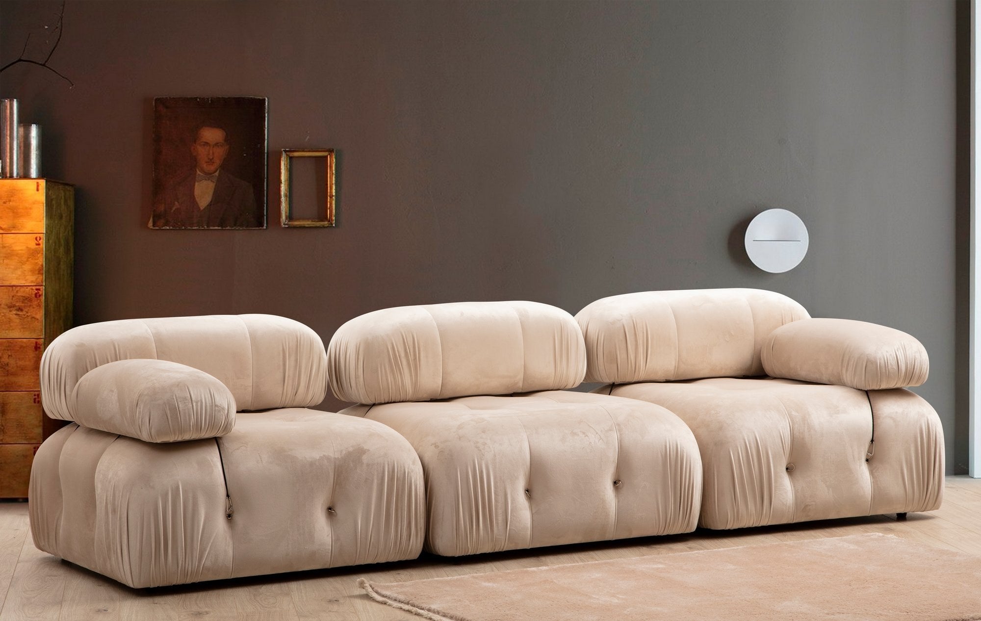 Sofá elegante de 1 lugar, creme, 95 x 95 x 75 cm | Estrutura em madeira de faia, 100% poliéster, encosto removível, espuma macia | Perfeito para decoração escandinava e hoteleira