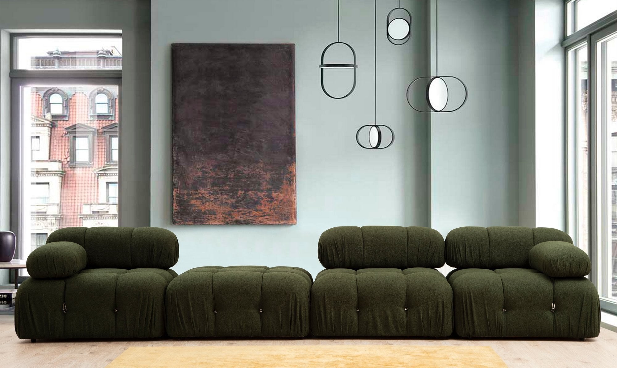 Sofá elegante de 1 lugar, verde, 95x95x75 cm | Estrutura em madeira de faia e aglomerado, 100% poliéster, encosto e braço removíveis | Perfeito para decoração escandinava e hoteleira