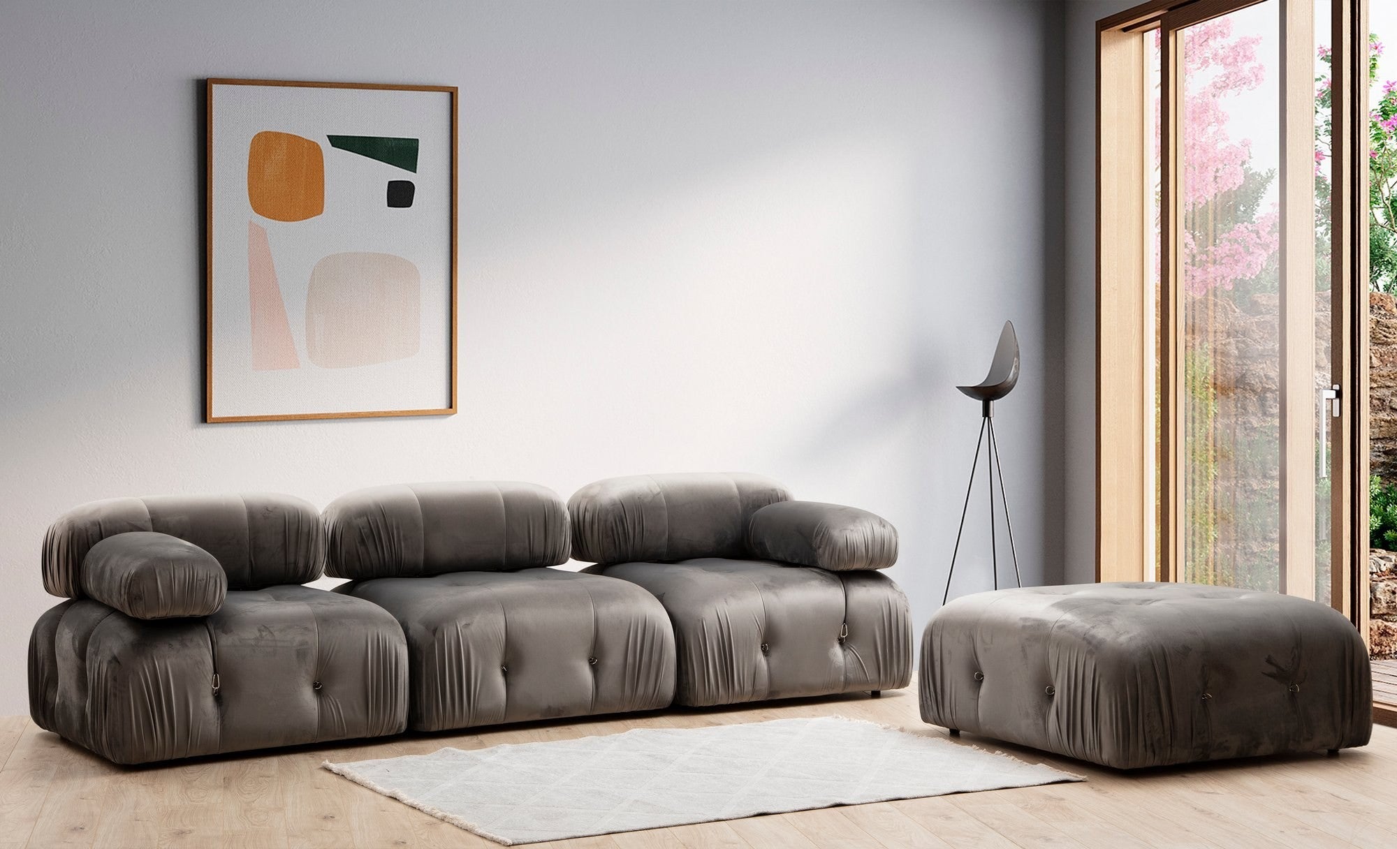Sofá elegante de 1 lugar, cinza, 95x95x75 cm | Estrutura em madeira de faia e aglomerado, 100% poliéster, encosto removível, personalizável | Perfeito para decoração escandinava e hoteleira
