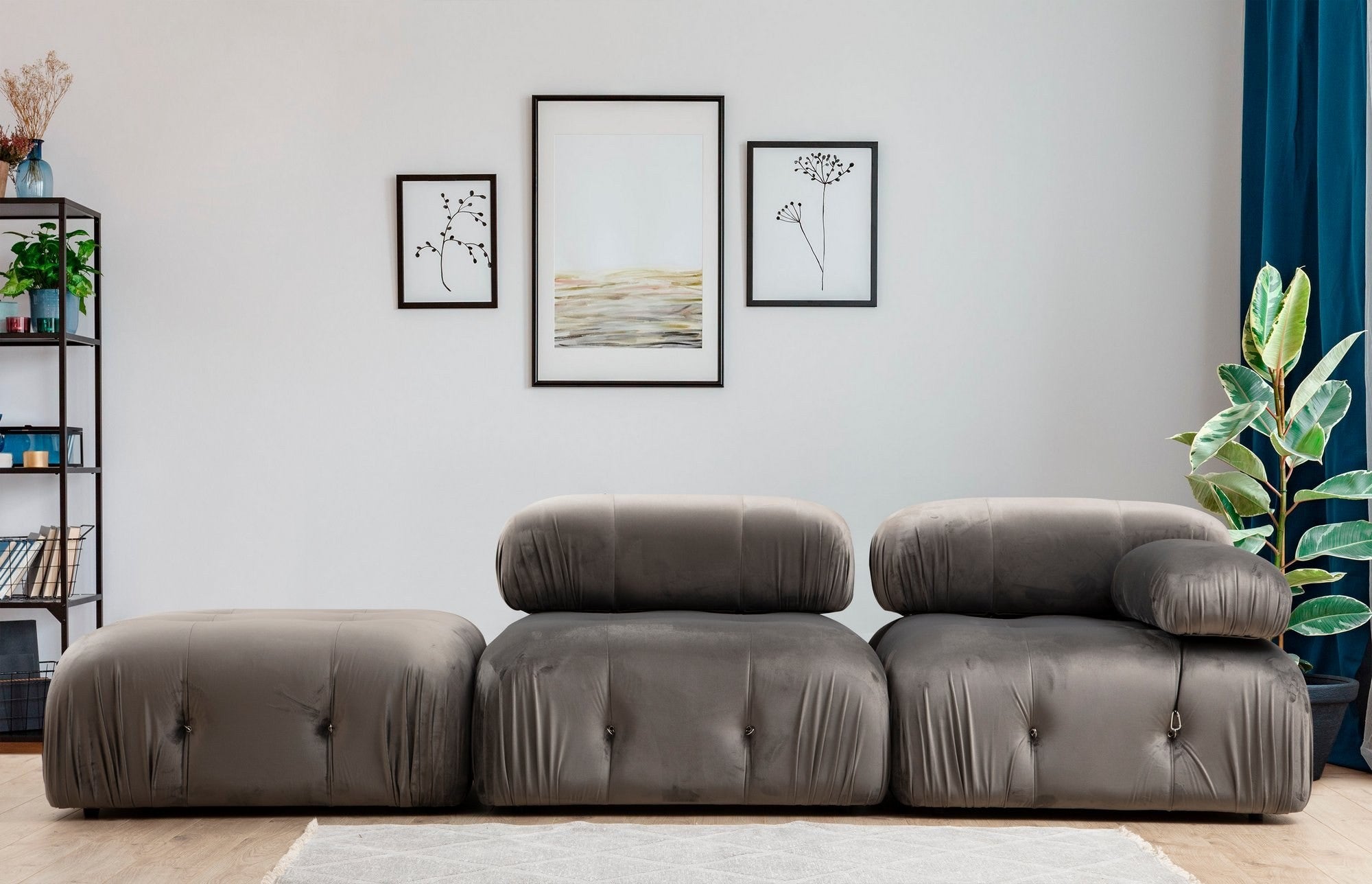 Sofá elegante de 1 lugar, cinza, 95x95x75 cm | Estrutura em madeira de faia e aglomerado, 100% poliéster, encosto removível, personalizável | Perfeito para decoração escandinava e hoteleira