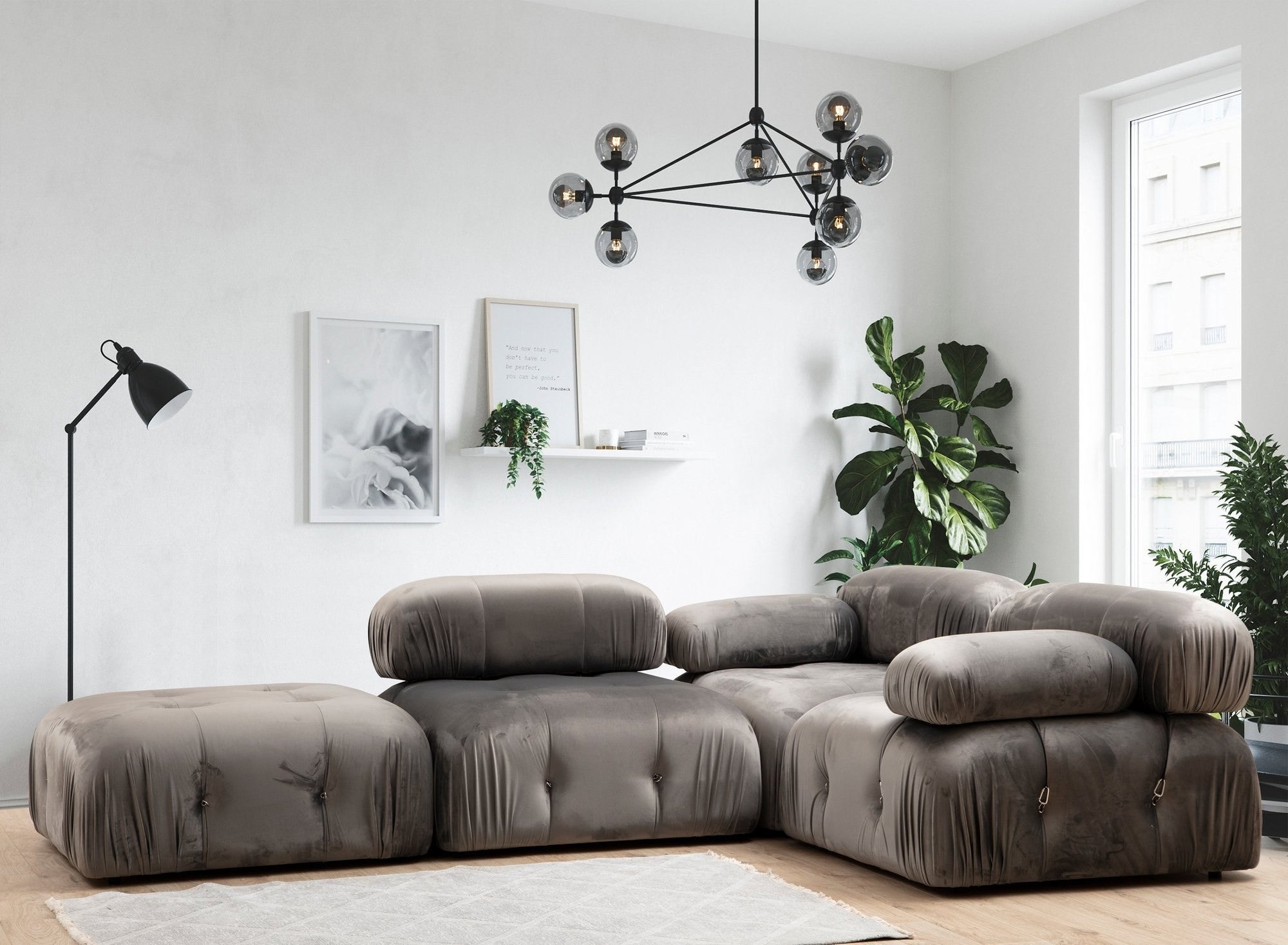 Sofá elegante de 1 lugar, cinza, 95x95x75 cm | Estrutura em madeira de faia e aglomerado, 100% poliéster, encosto removível, personalizável | Perfeito para decoração escandinava e hoteleira