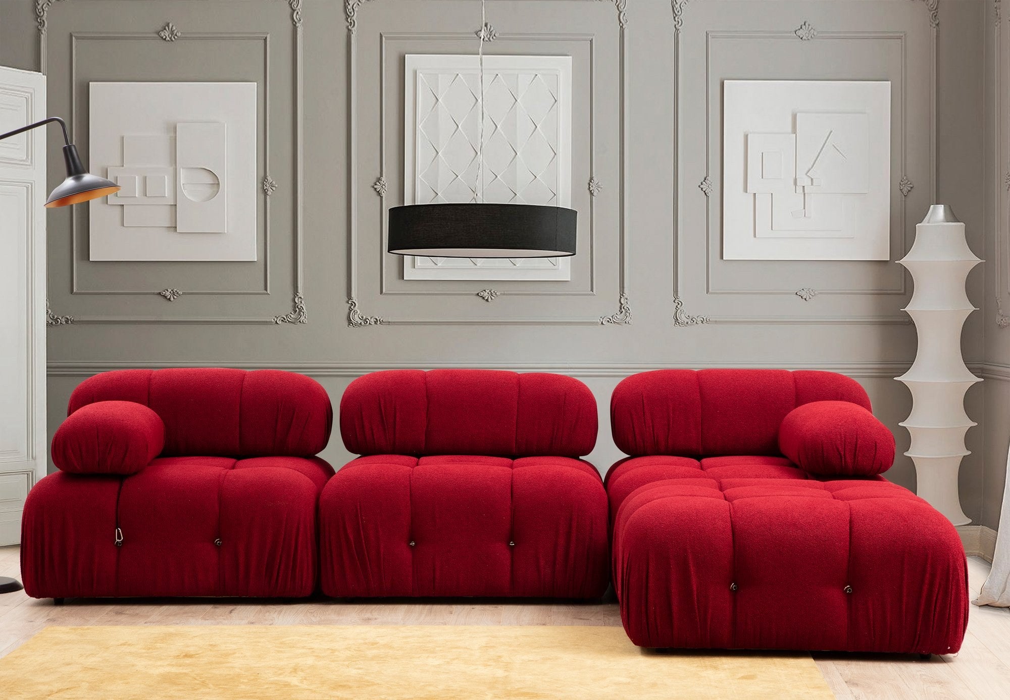 Sofá elegante de 1 lugar, vermelho, 95 x 95 x 75 cm | Estrutura em madeira de faia e aglomerado, 100% poliéster, encosto e braço removíveis | Perfeito para espaços modernos