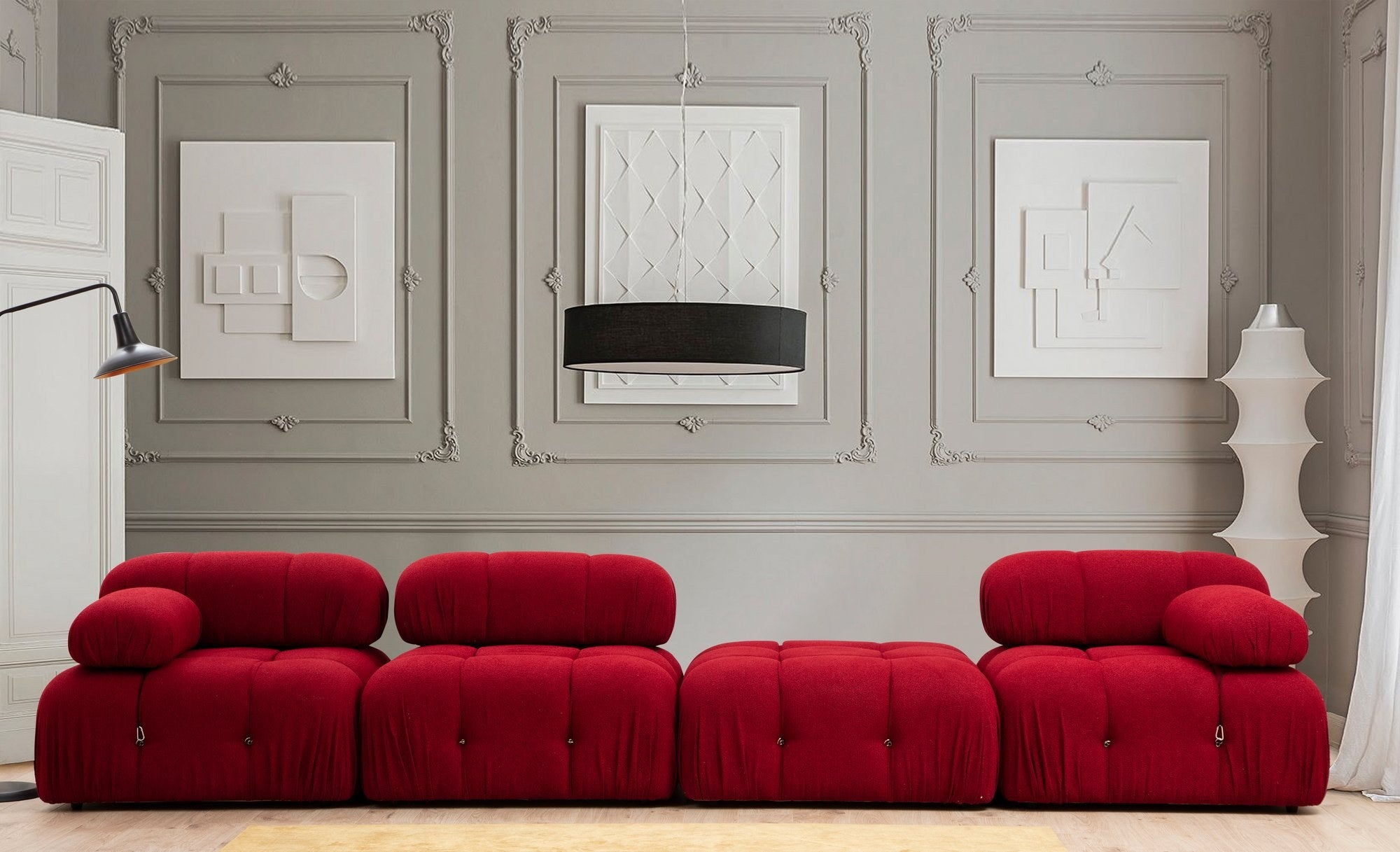 Sofá elegante de 1 lugar, vermelho, 95 x 95 x 75 cm | Estrutura em madeira de faia e aglomerado, 100% poliéster, encosto e braço removíveis | Perfeito para espaços modernos