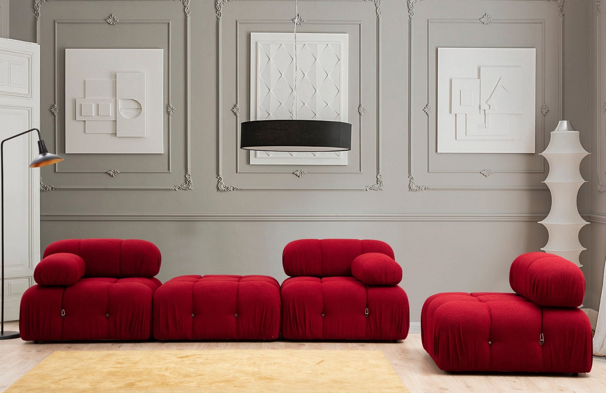 Sofá elegante de 1 lugar, vermelho, 95 x 95 x 75 cm | Estrutura em madeira de faia e aglomerado, 100% poliéster, encosto e braço removíveis | Perfeito para espaços modernos