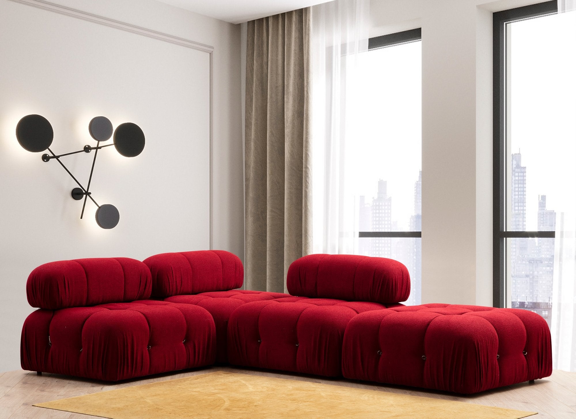 Sofá elegante de 1 lugar, vermelho, 95x95x75 cm | Estrutura em madeira de faia e aglomerado, 100% poliéster, encosto removível, almofada de espuma macia | Perfeito para hotéis e entretenimento